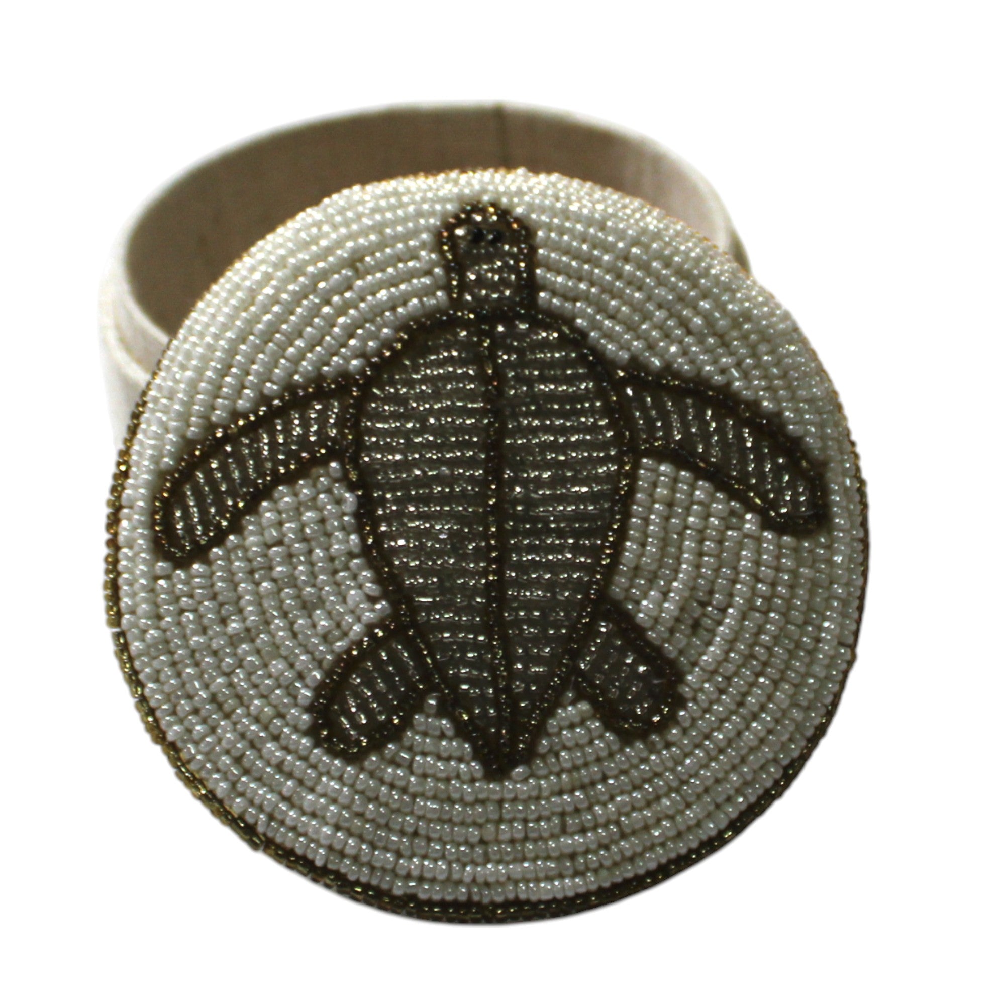  Round Beaded Sea Turtle Trinket Box 