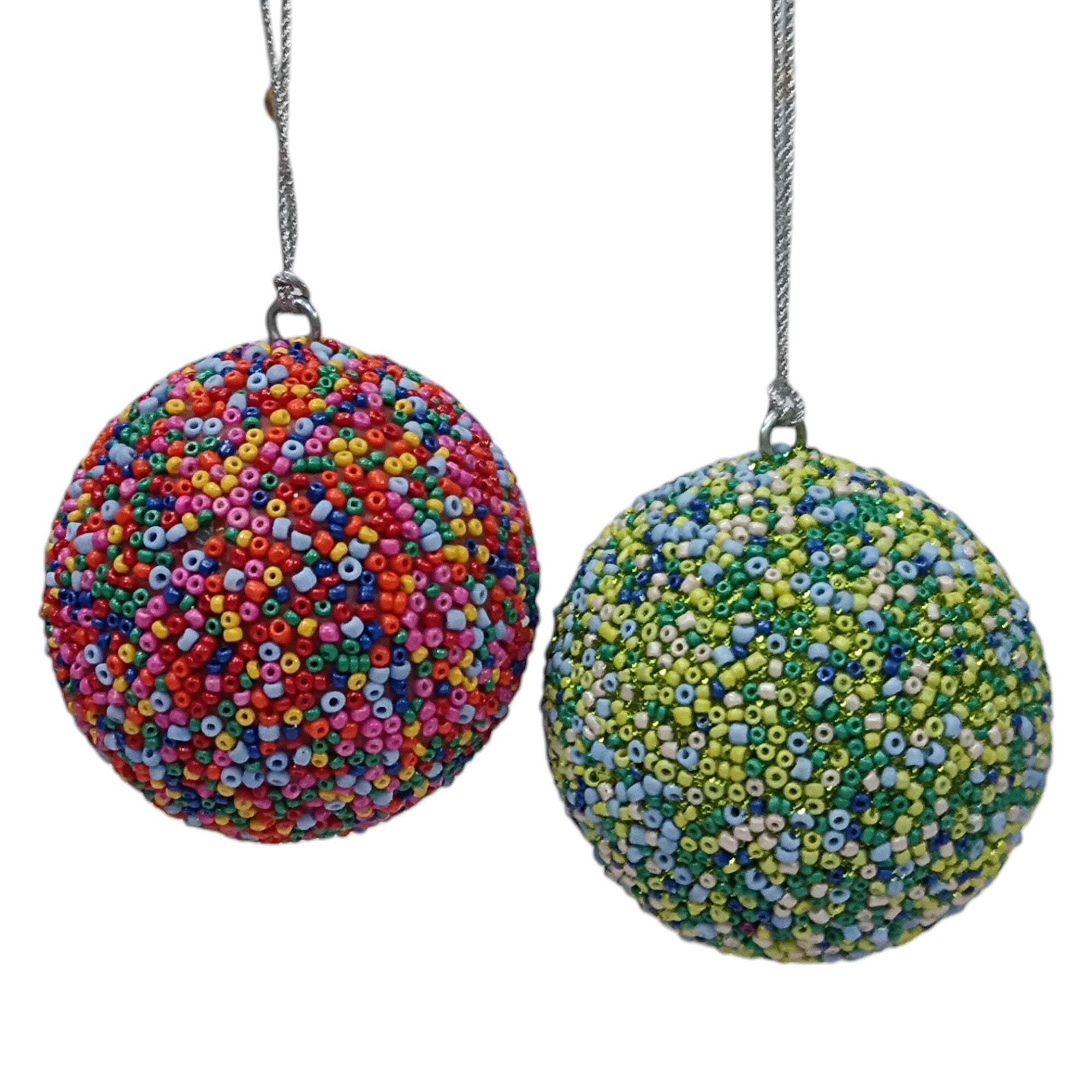 Set of 2 Beaded Balls Christmas Hangings