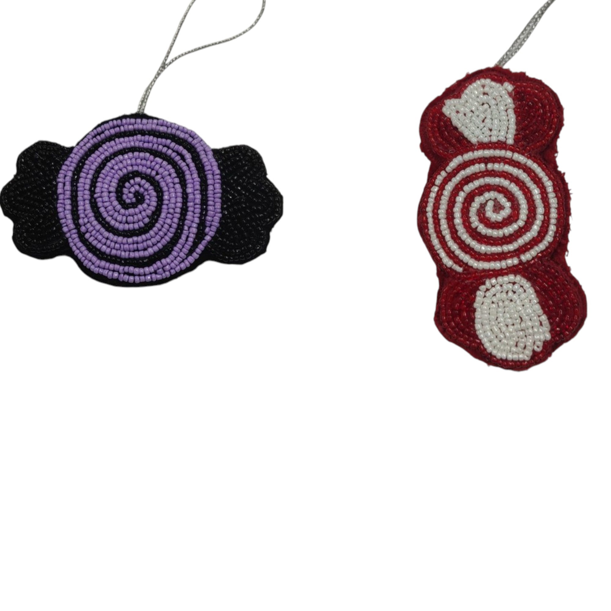  Set of 2 Beaded Toffee Shaped Christmas Ornament 
