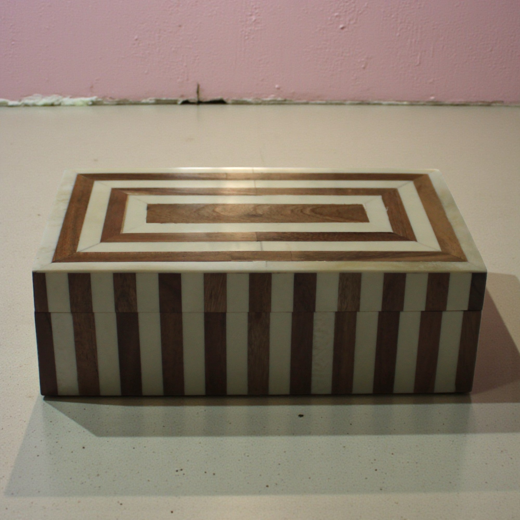  Handcrafted Wood and Bone Inlay Striped Decorative Box 