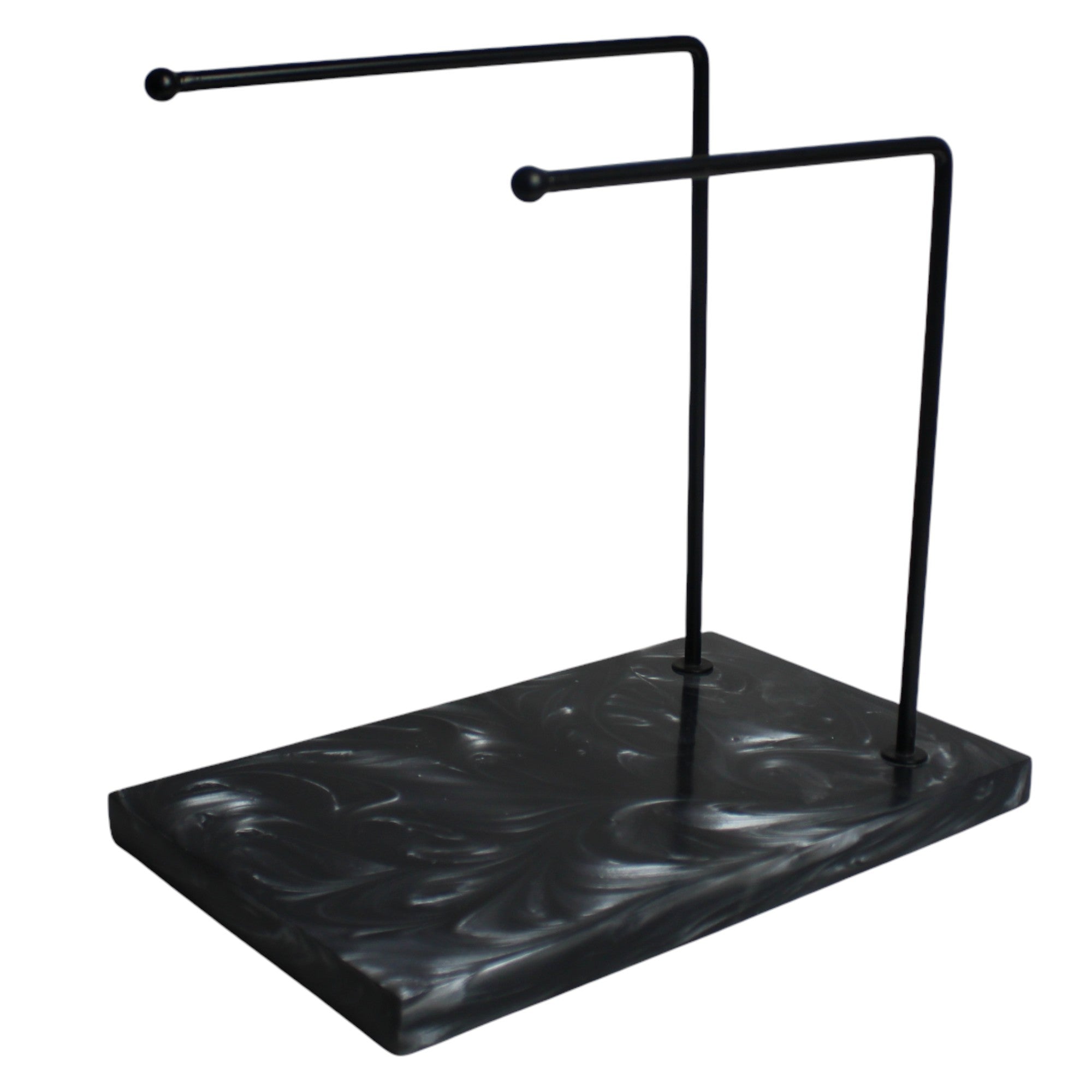 Dual Black Powder Coated Metal Towel Stand With Black Resin Base