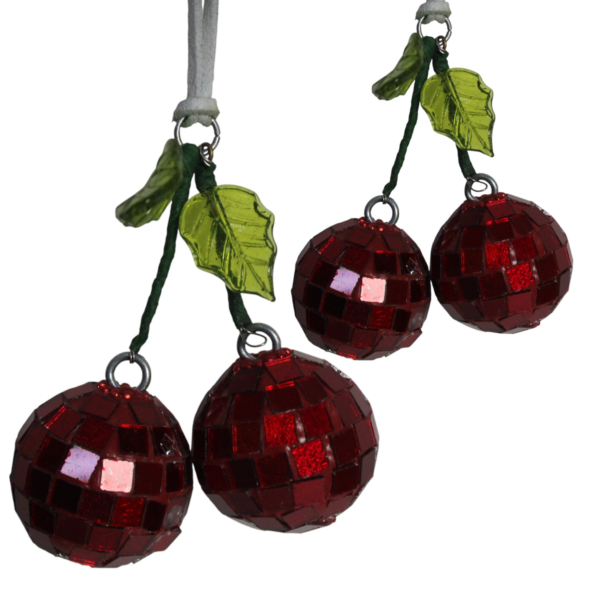  Set of 2 Embroidered Cherry Christmas Ornament Tree Hanging 