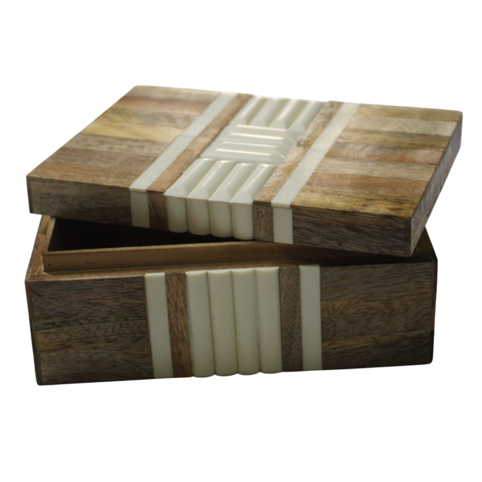 Modern Architectural Wood & Bone Inlay Box