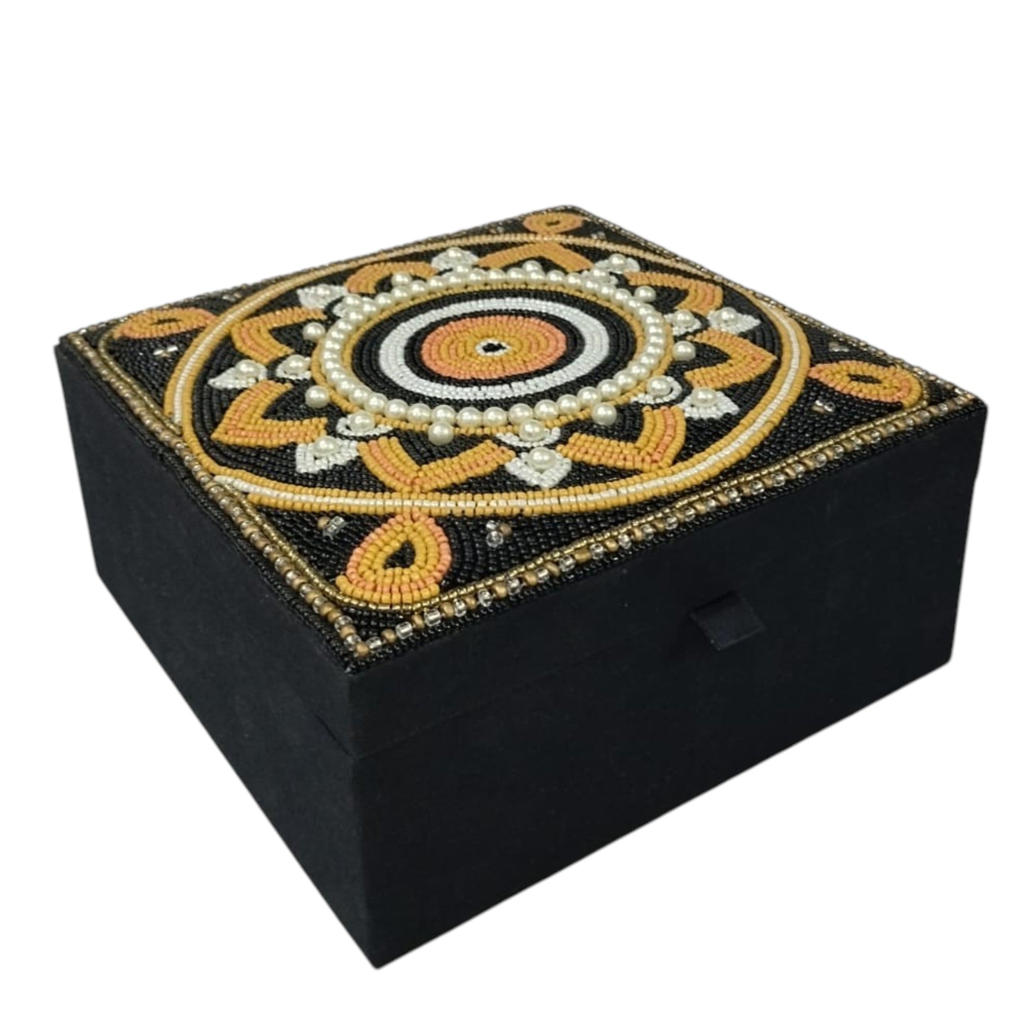 Beaded Multi Colour Decorative Square Jewellery Box