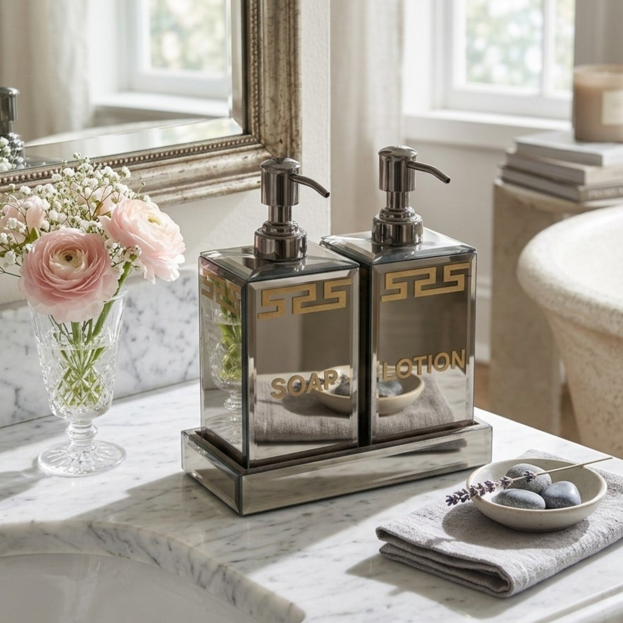  Three-Piece Lotion and Soap Dispenser Set In Greek Design for Modern Bathrooms 