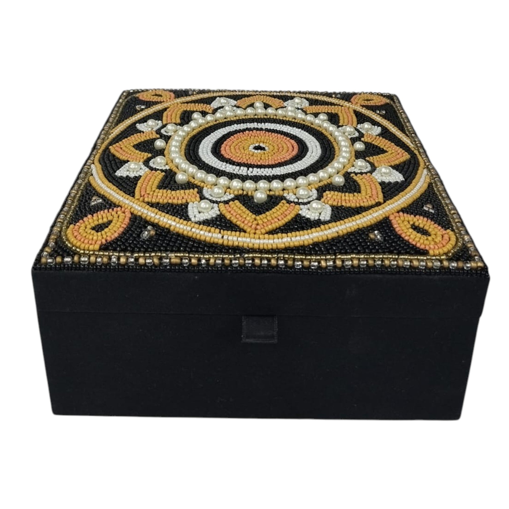 Beaded Multi Colour Decorative Square Jewellery Box 