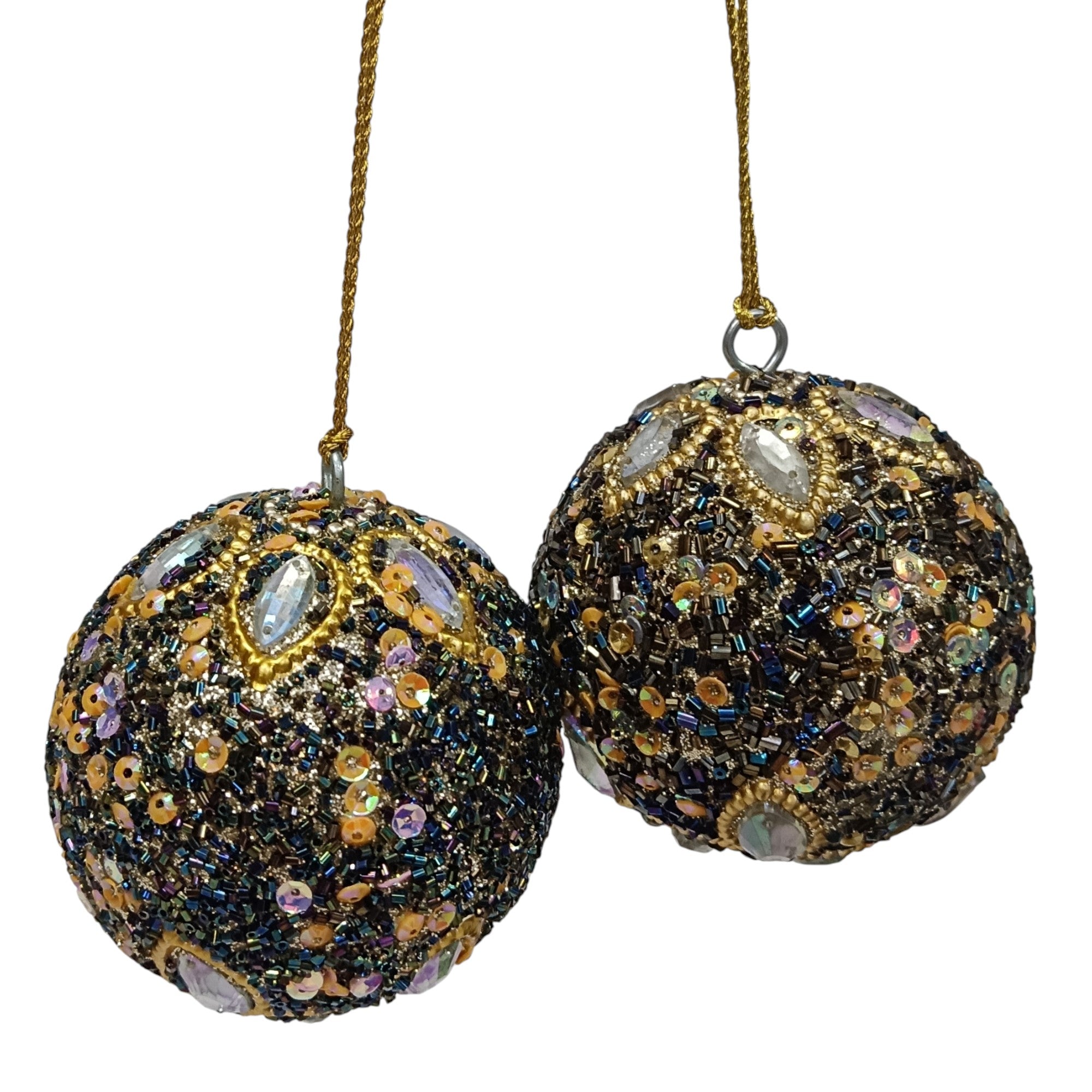 Set of 2 Glitters / Beaded  Balls Christmas Hangings