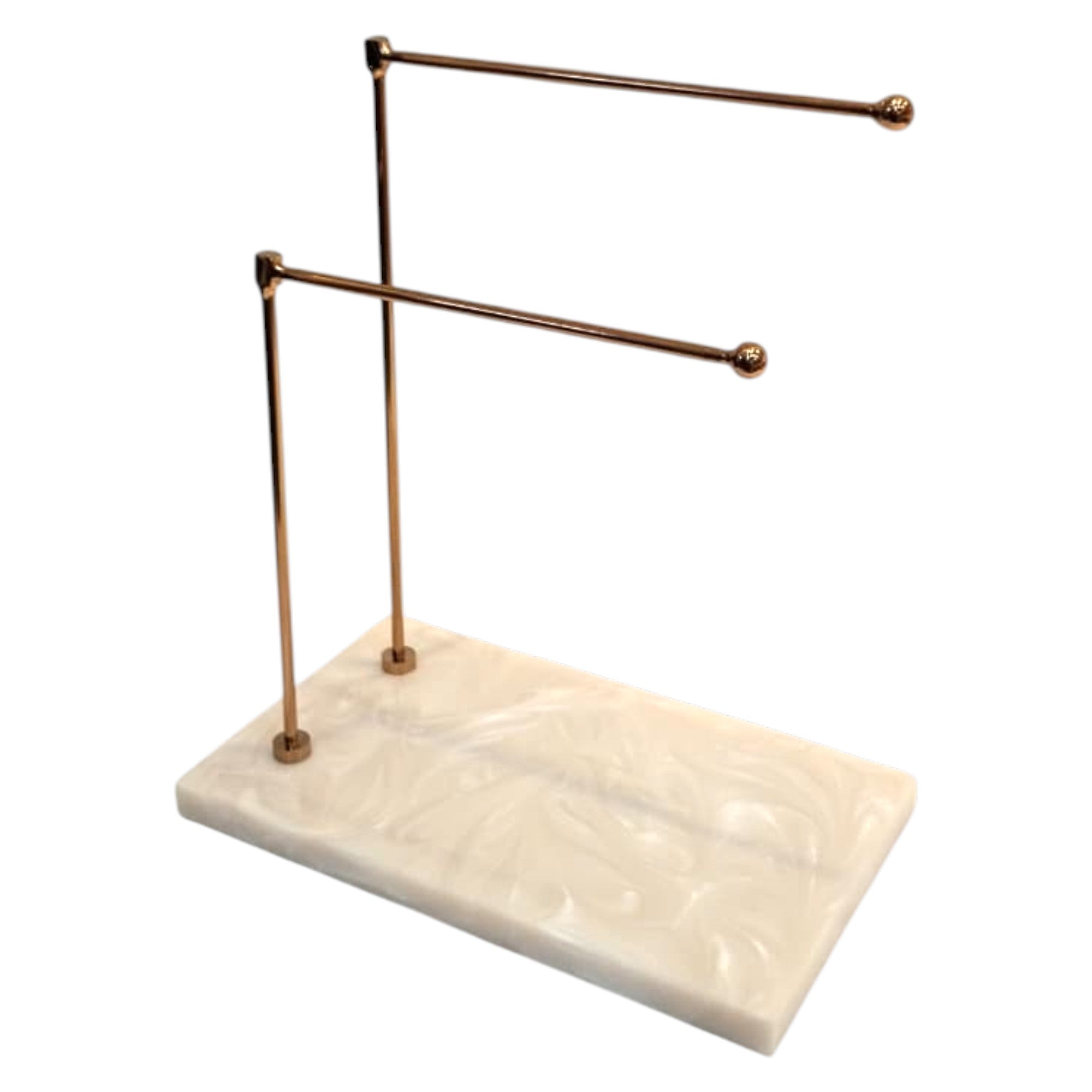 Gold Double Bar Hand Towel Stand with White Resin Marble Base