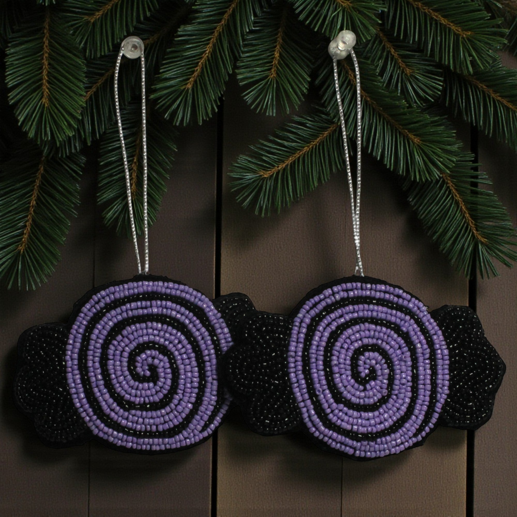 Set of 2 Beaded Toffee Shaped Christmas Ornament