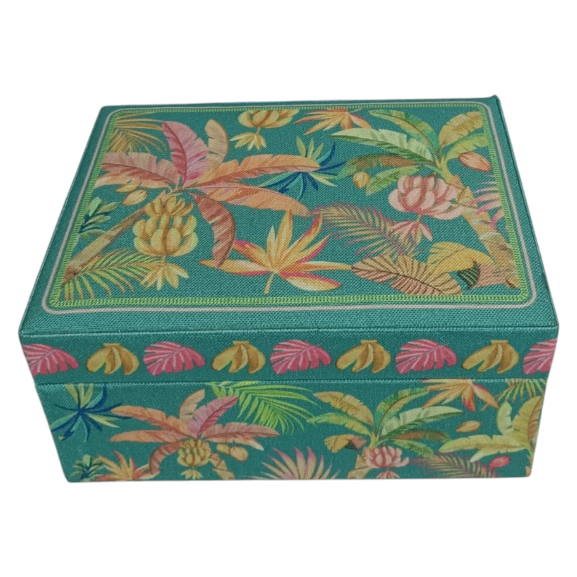 Tropical Floral Fabric-Wrapped Decorative Storage Box