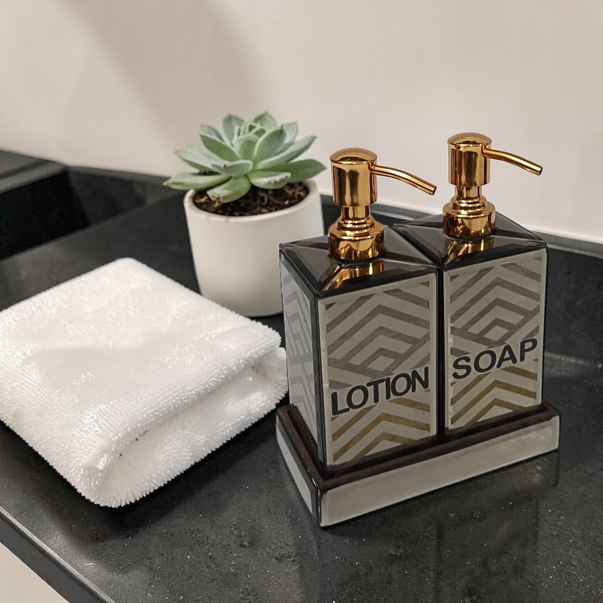 Three-Piece Lotion and Soap Dispenser Set for Modern Bathrooms