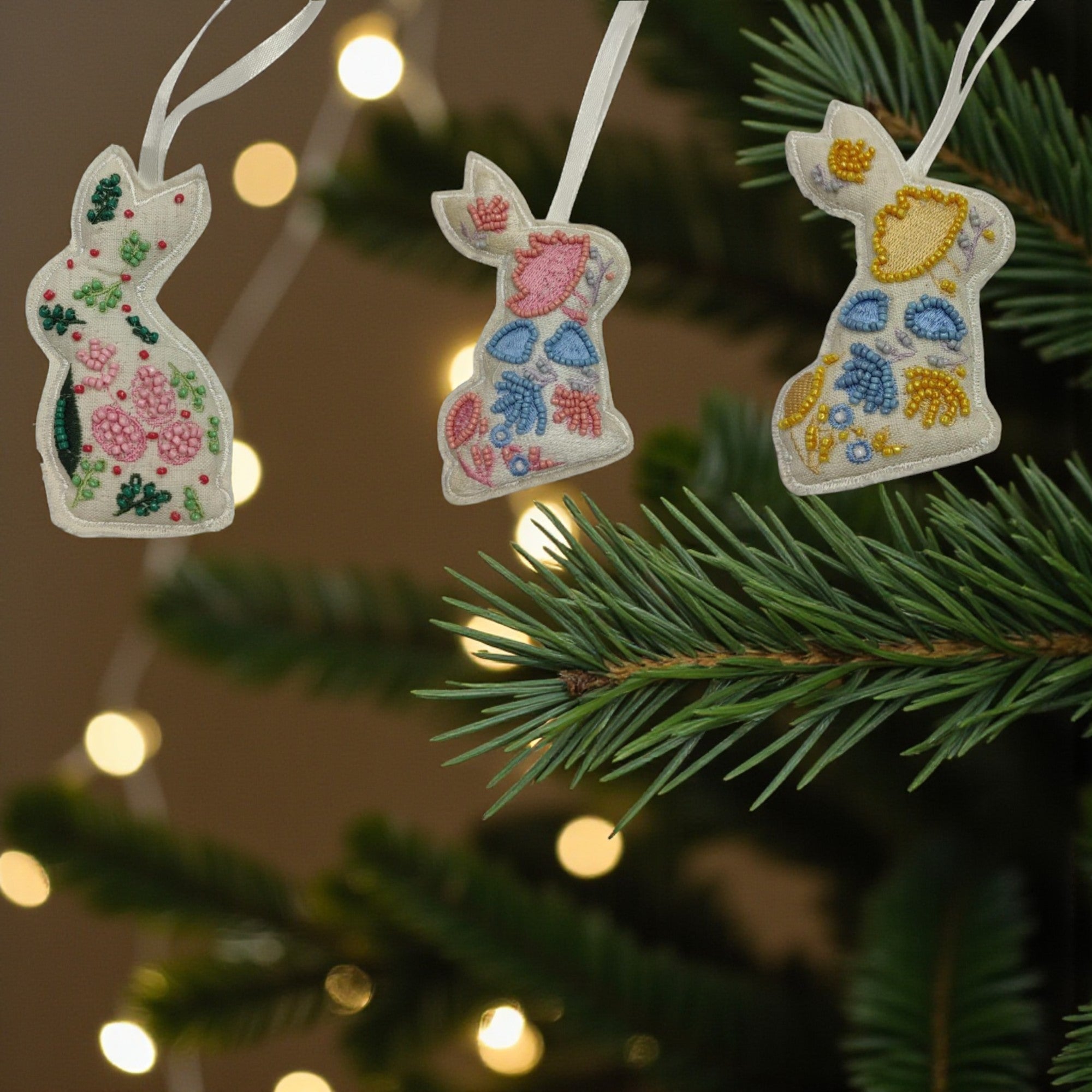  Set of 3 Beaded Rabbit Shaped Christmas Ornament 