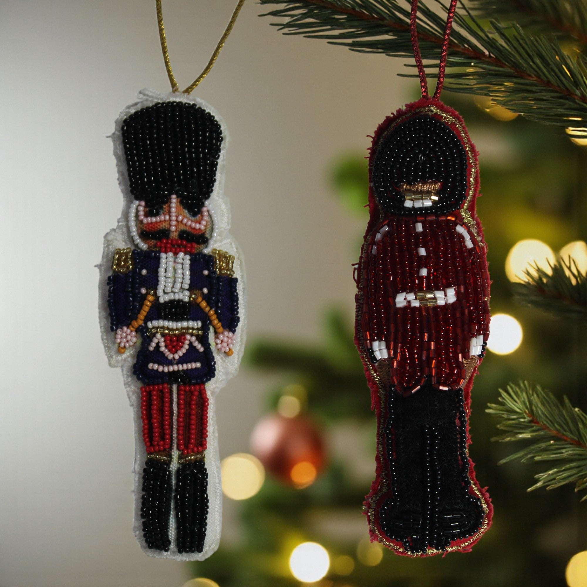  Set of 2 Embroided Christmas Ornament Tree Hanging 