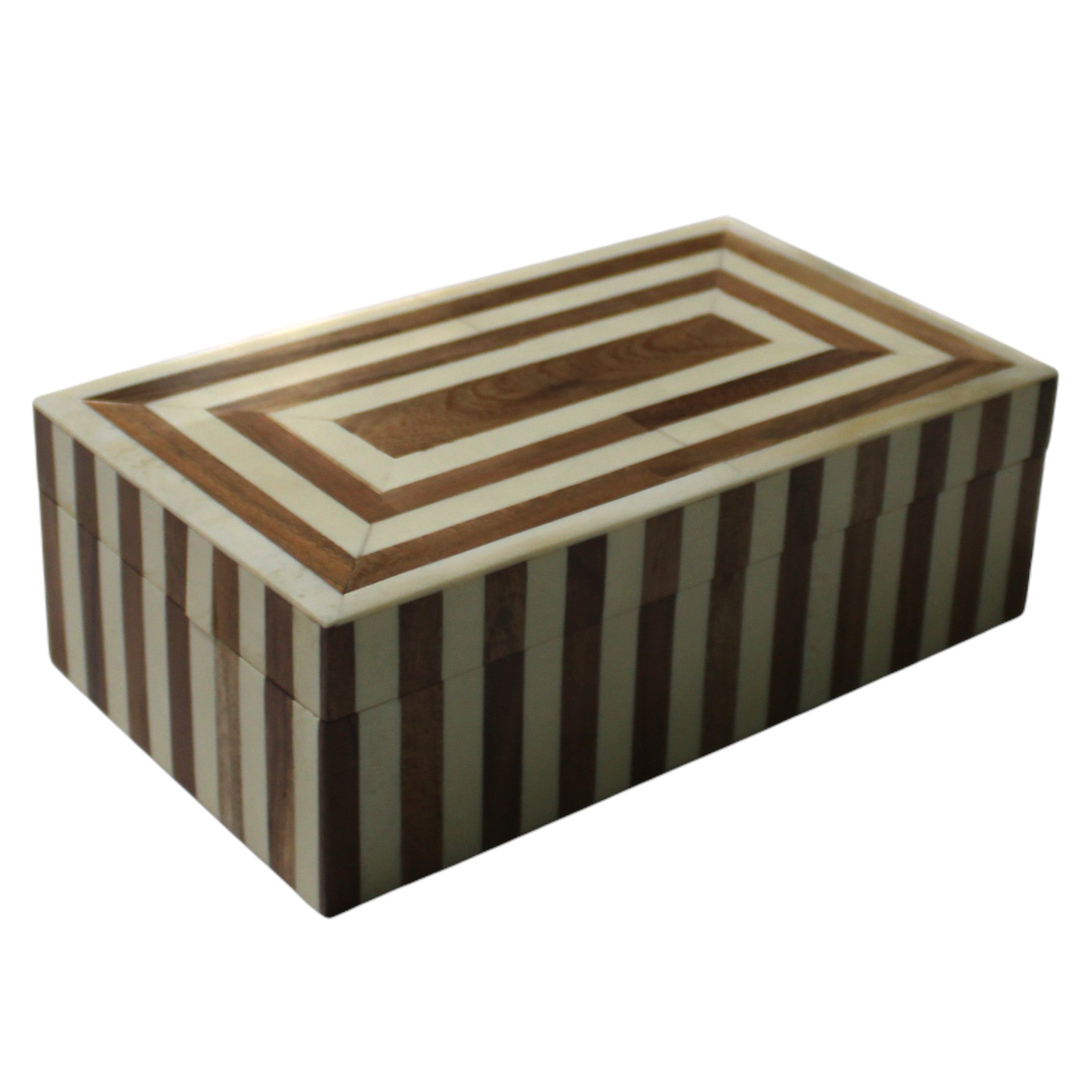  Handcrafted Wood and Bone Inlay Striped Decorative Box 