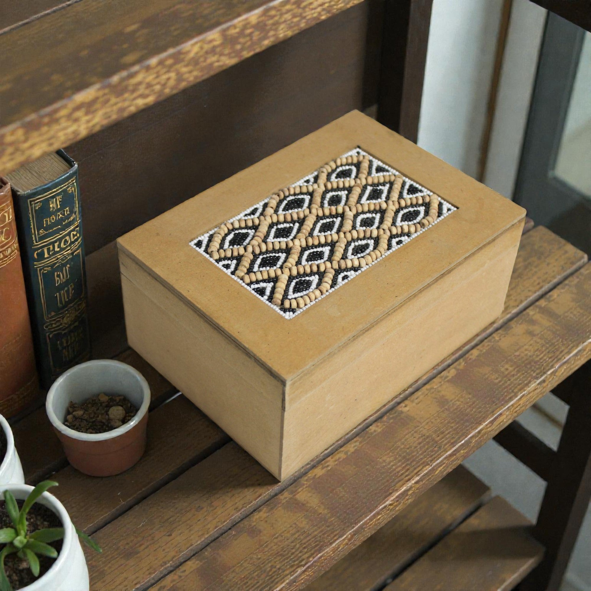 Geometric Diamond Beaded Inlay Jewellery Box