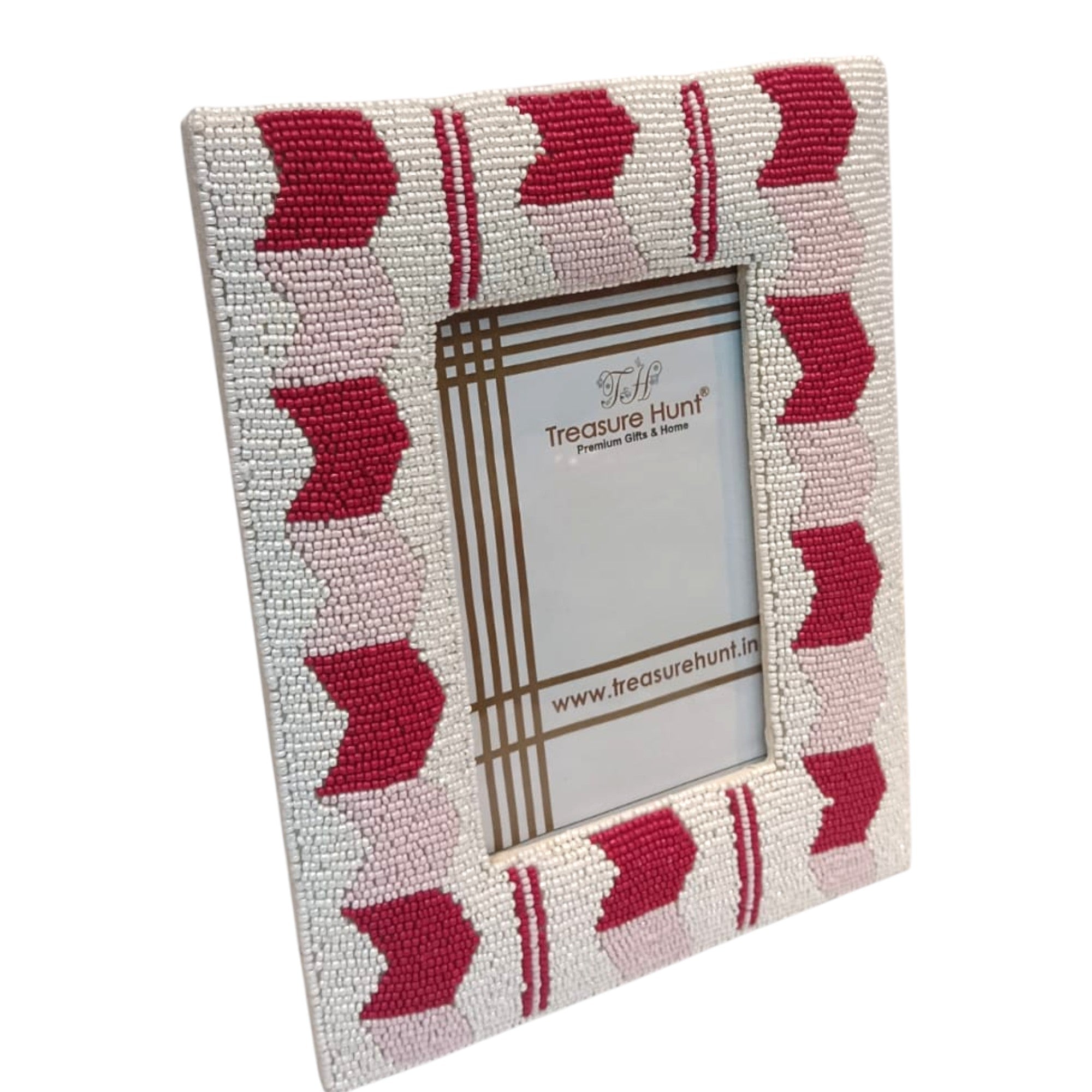 Hand-Beaded Pink and White Picture Frame