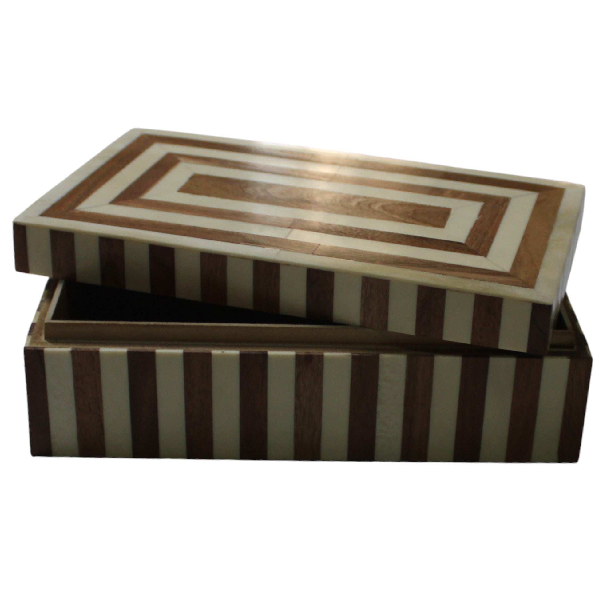Handcrafted Wood and Bone Inlay Striped Decorative Box