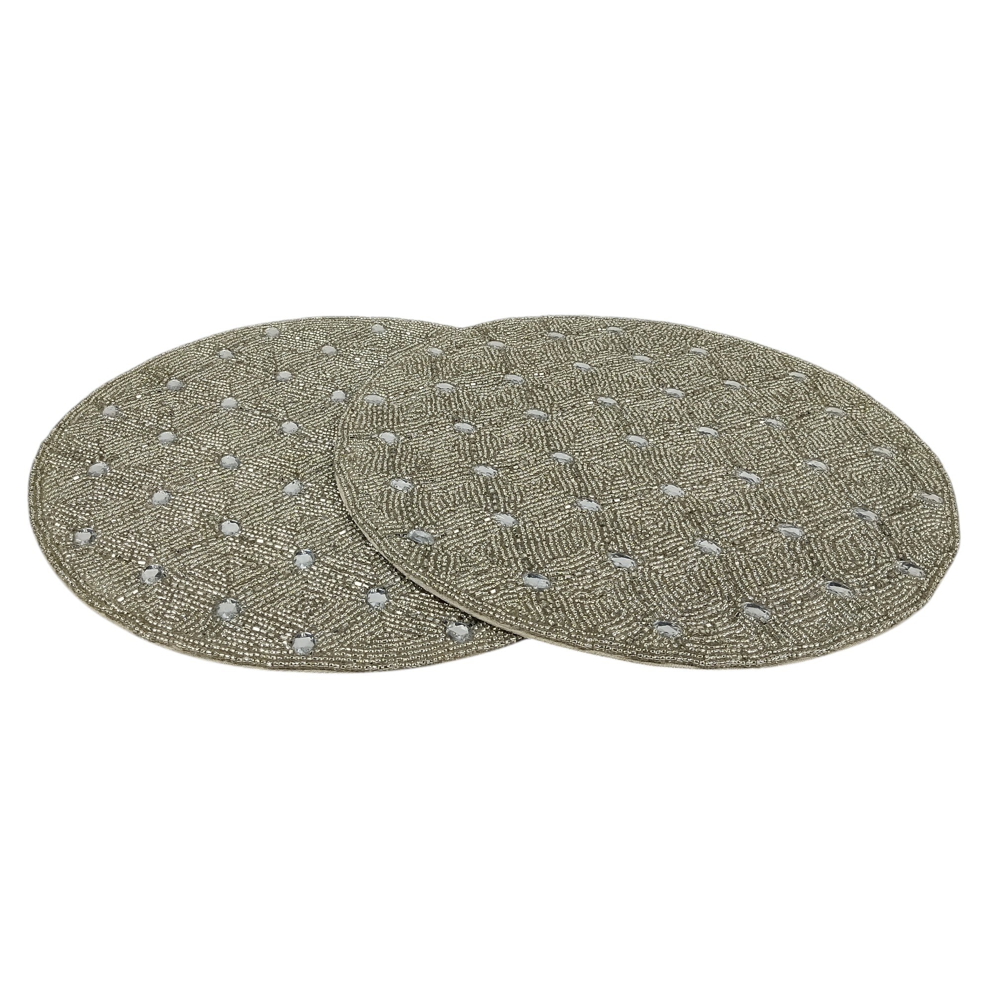 Diamond Design Silver Beaded Placemats for Dining Set of Two