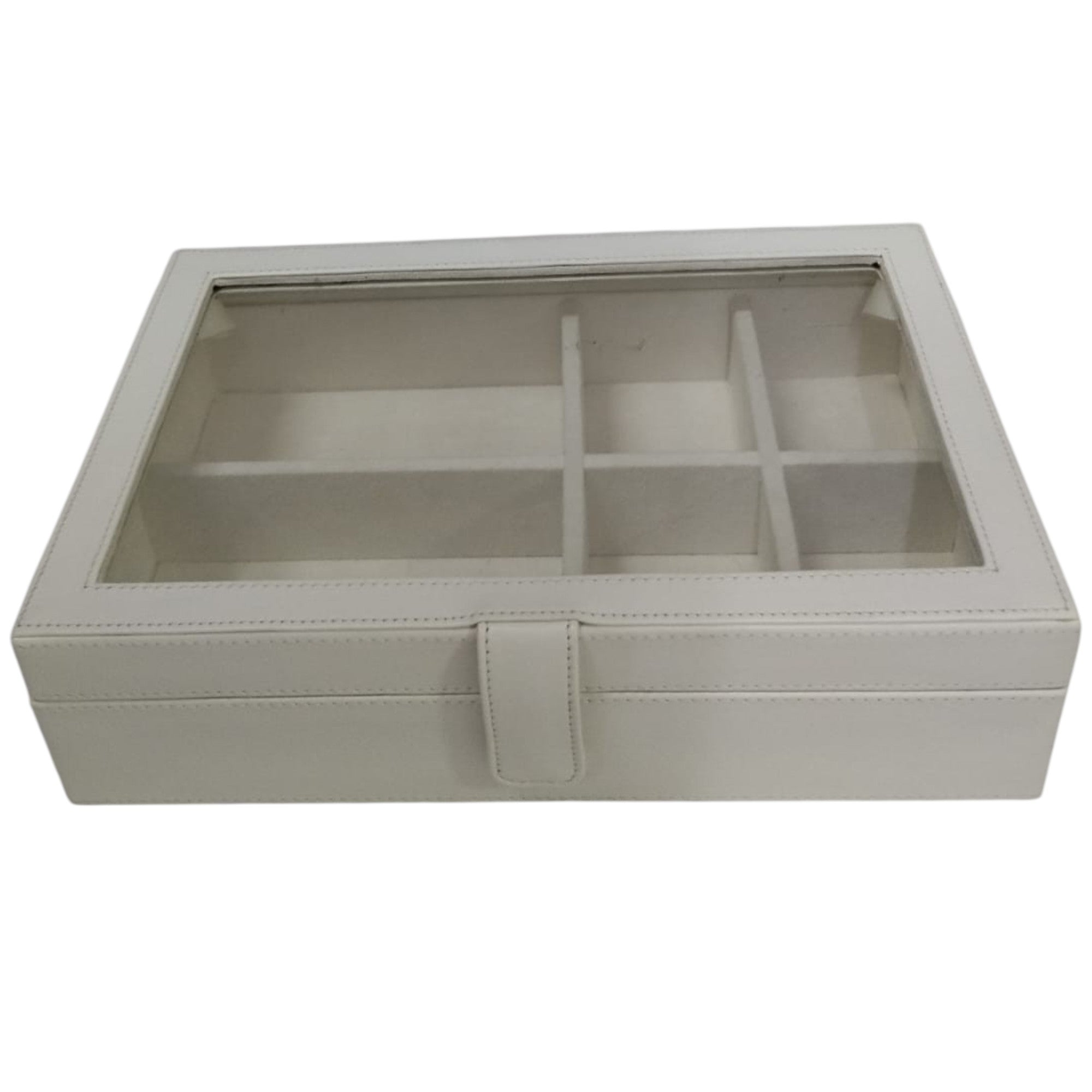 High-Quality Ivory PU Watch and Glasses Organizer Box