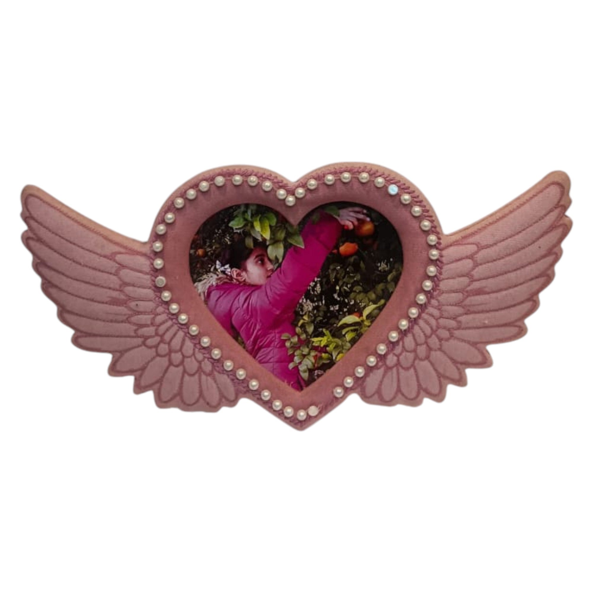 "Angelic Heart" Winged Photo Frame with Pearl Embellishments for Valentine