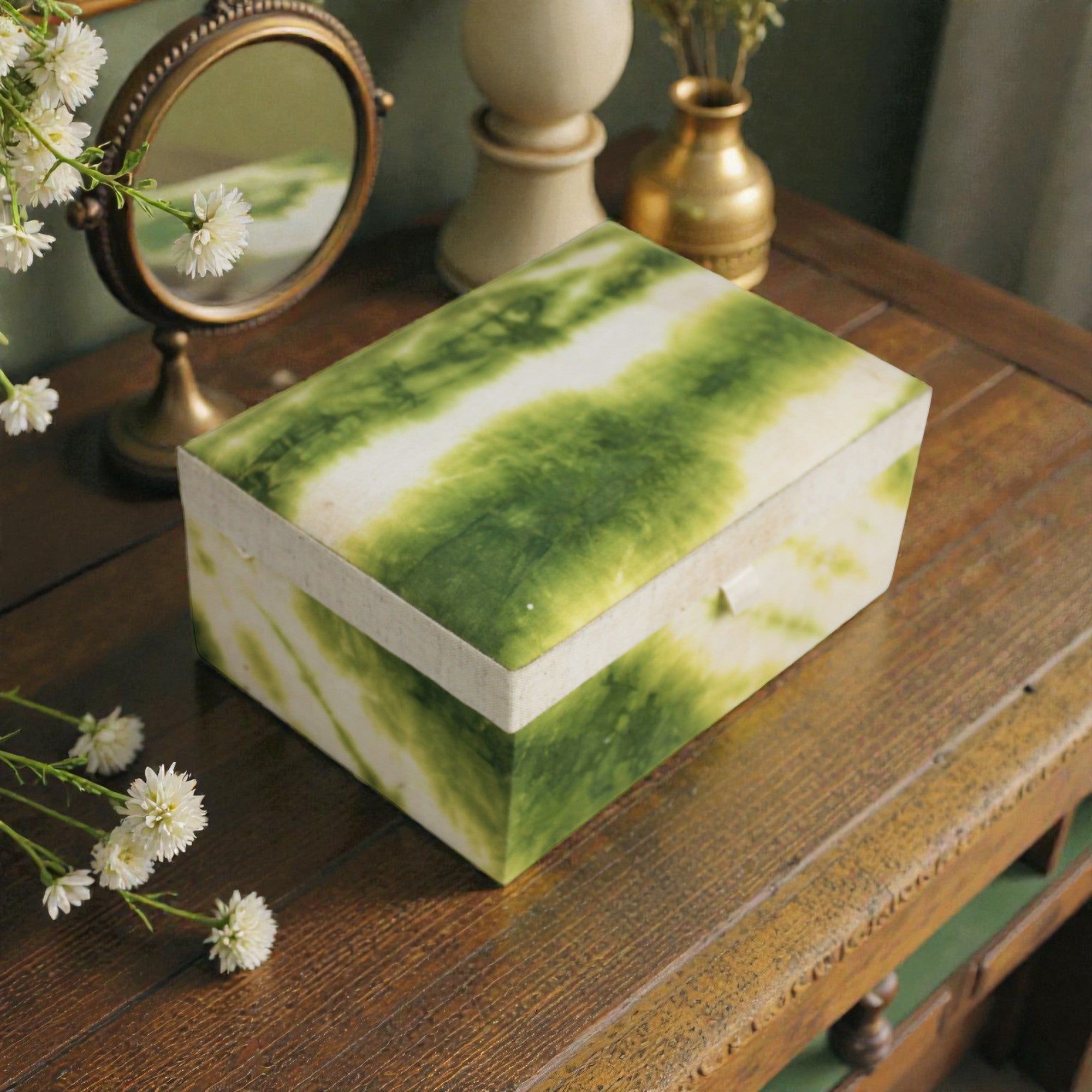 Verdant Moss Tie-Dye Fabric Jewellery Box