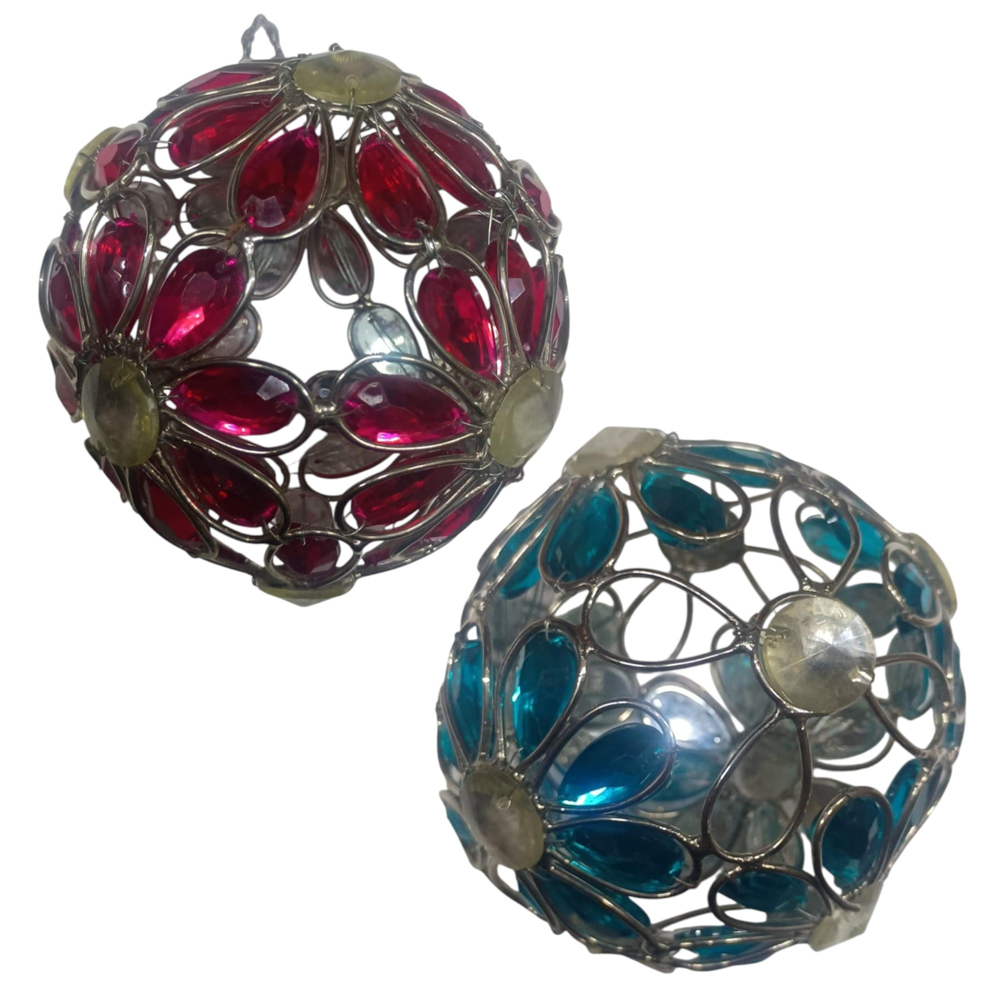  Set of 2 Jewelled Ball Hanging Ornaments for Christmas Tree 