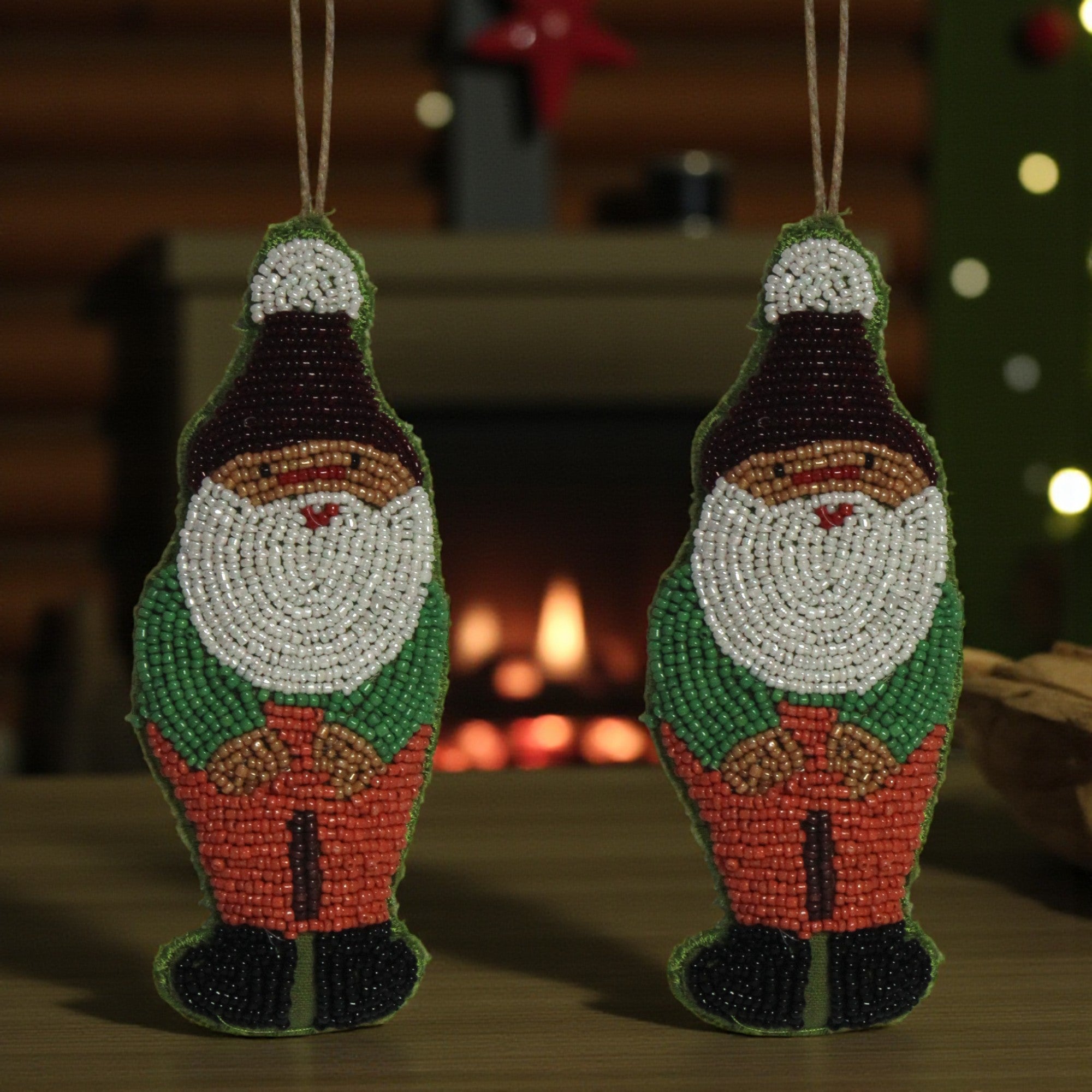  Set of 2 Embroided Santa Christmas Ornament Tree Hanging 