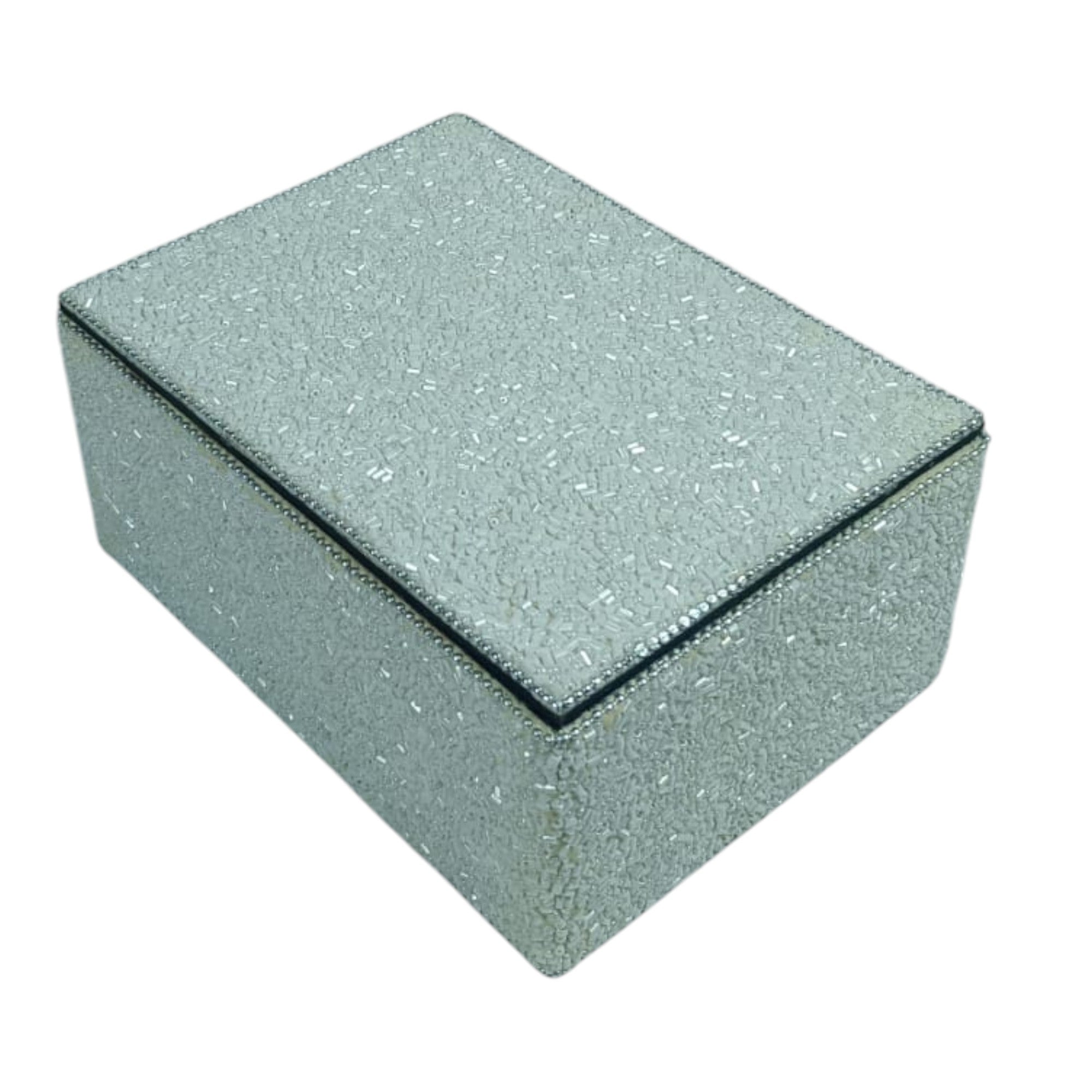 Silver Beaded Rectangular Jewelry Box