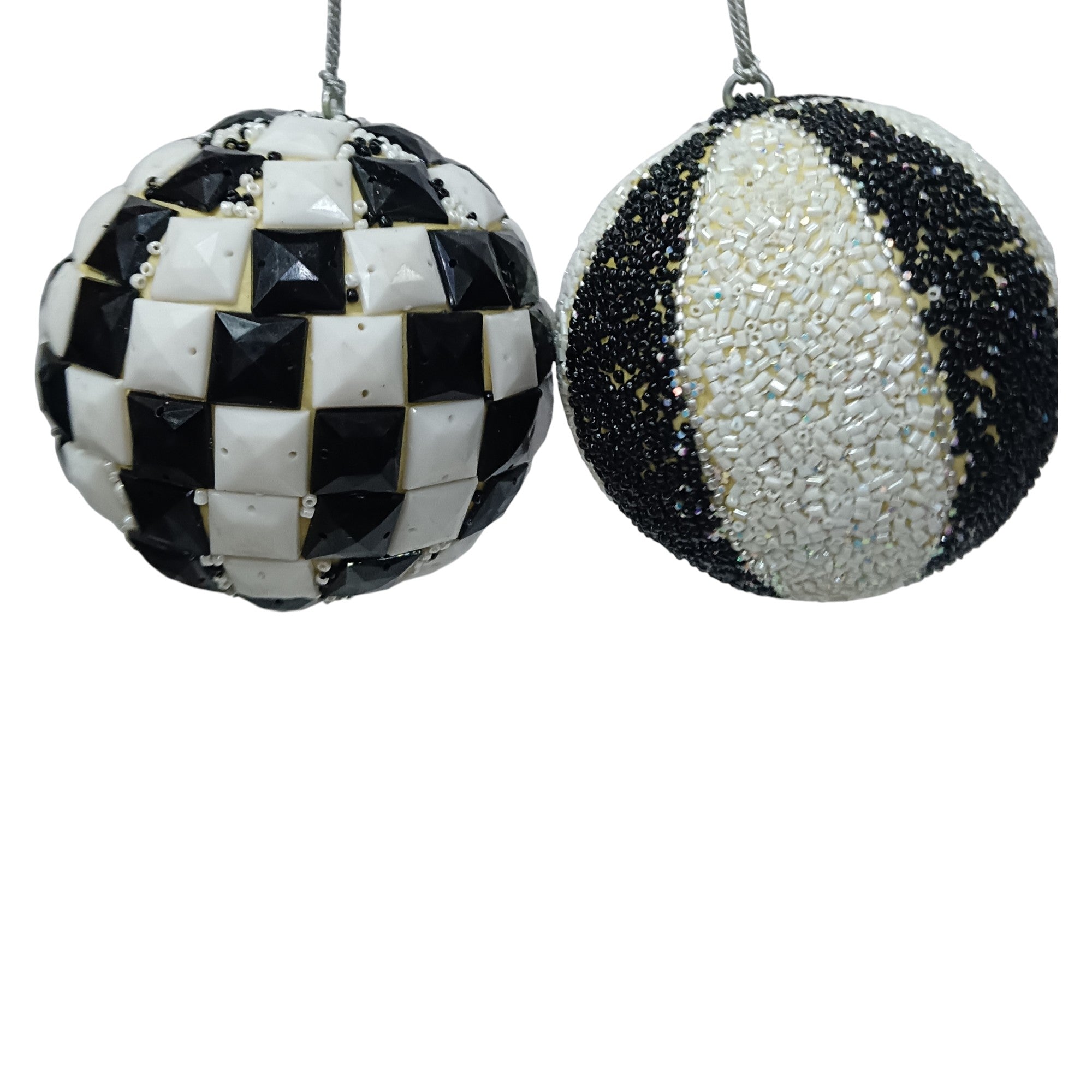 Set of 2  Beaded Balls Christmas Hangings