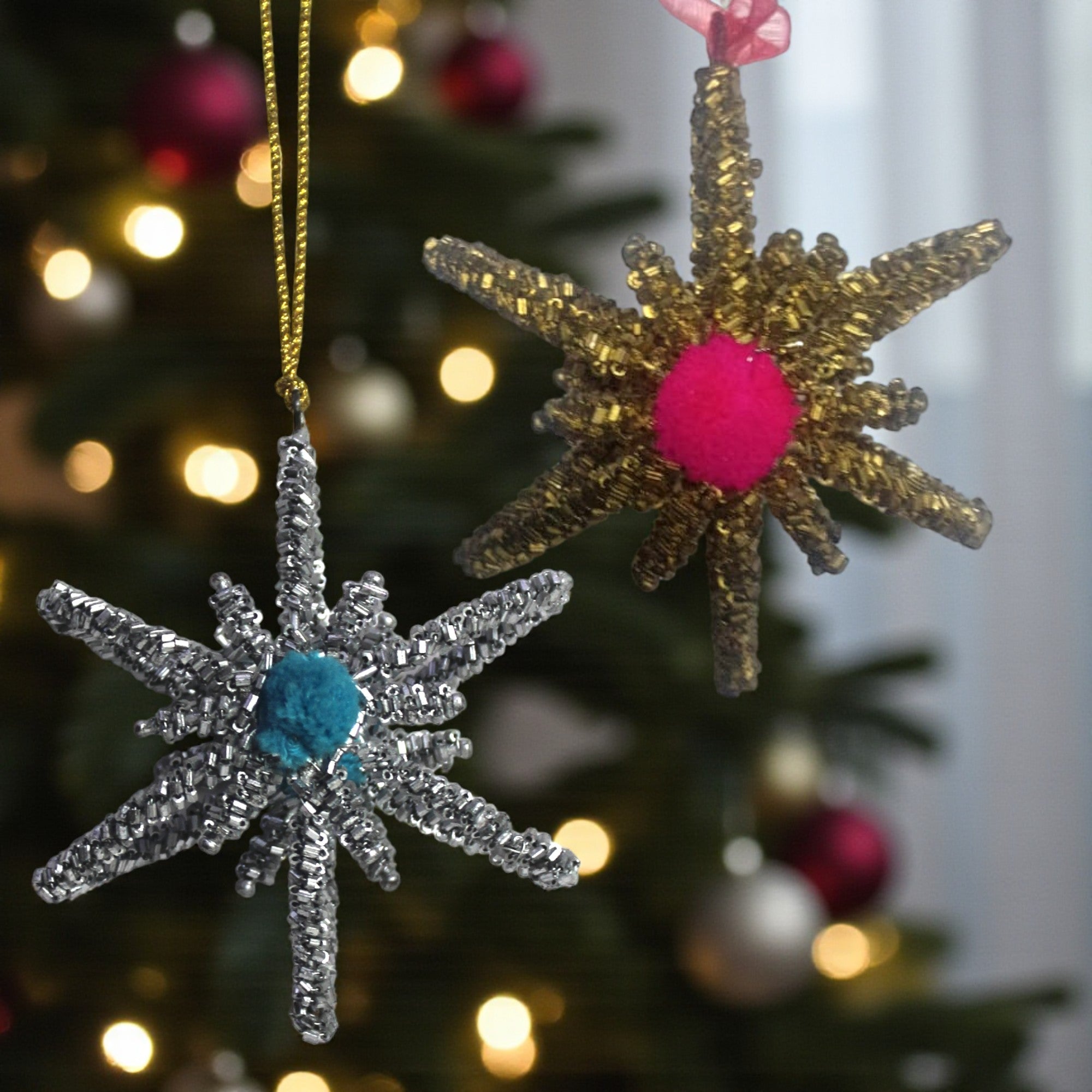  Set of 2 Glitter Star Shaped for Christmas Decoration 