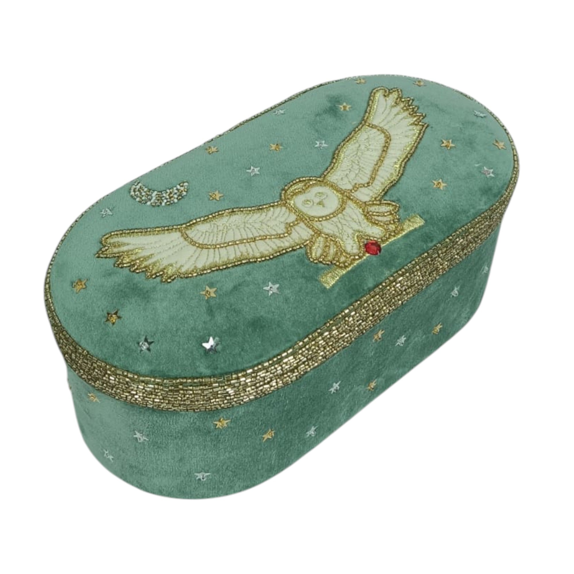 Sage Green Velvet Oval Jewelry Box