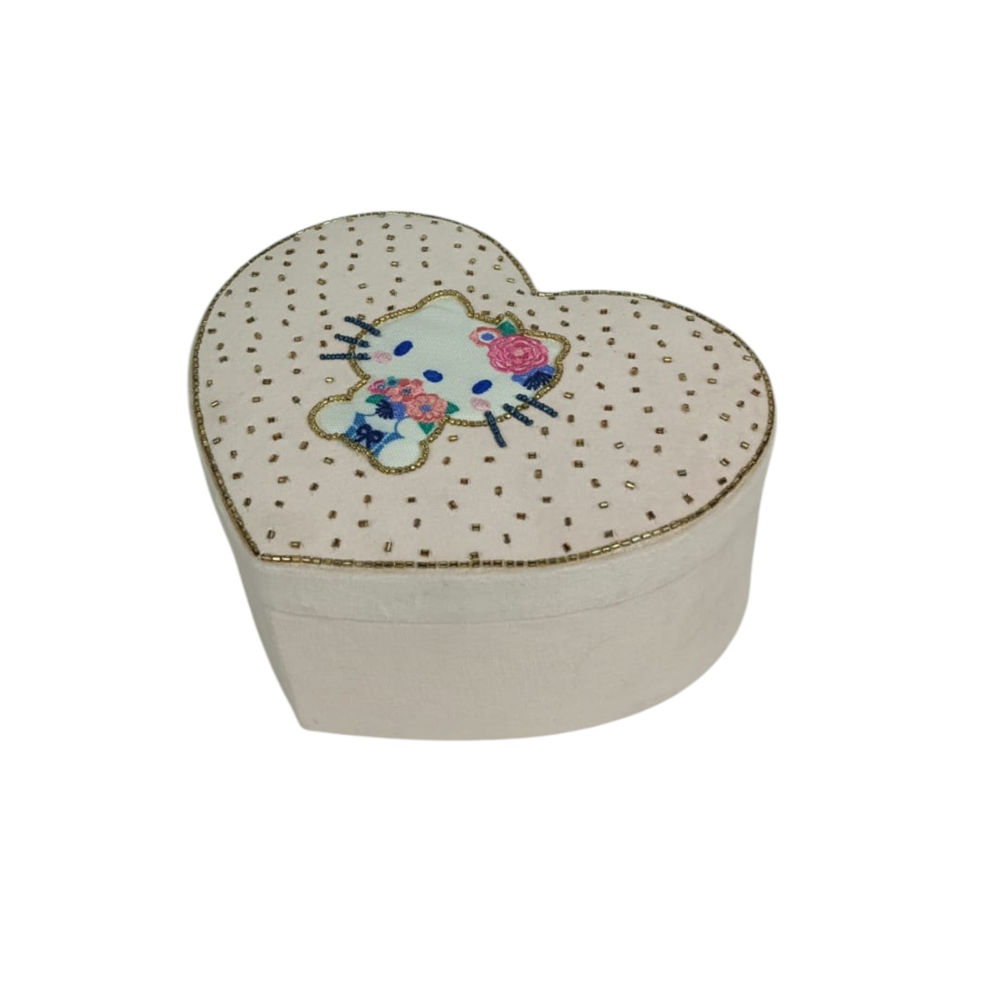 Heart-Shaped Hello Kitty Embroidered Jewelry Box with Ring Rolls