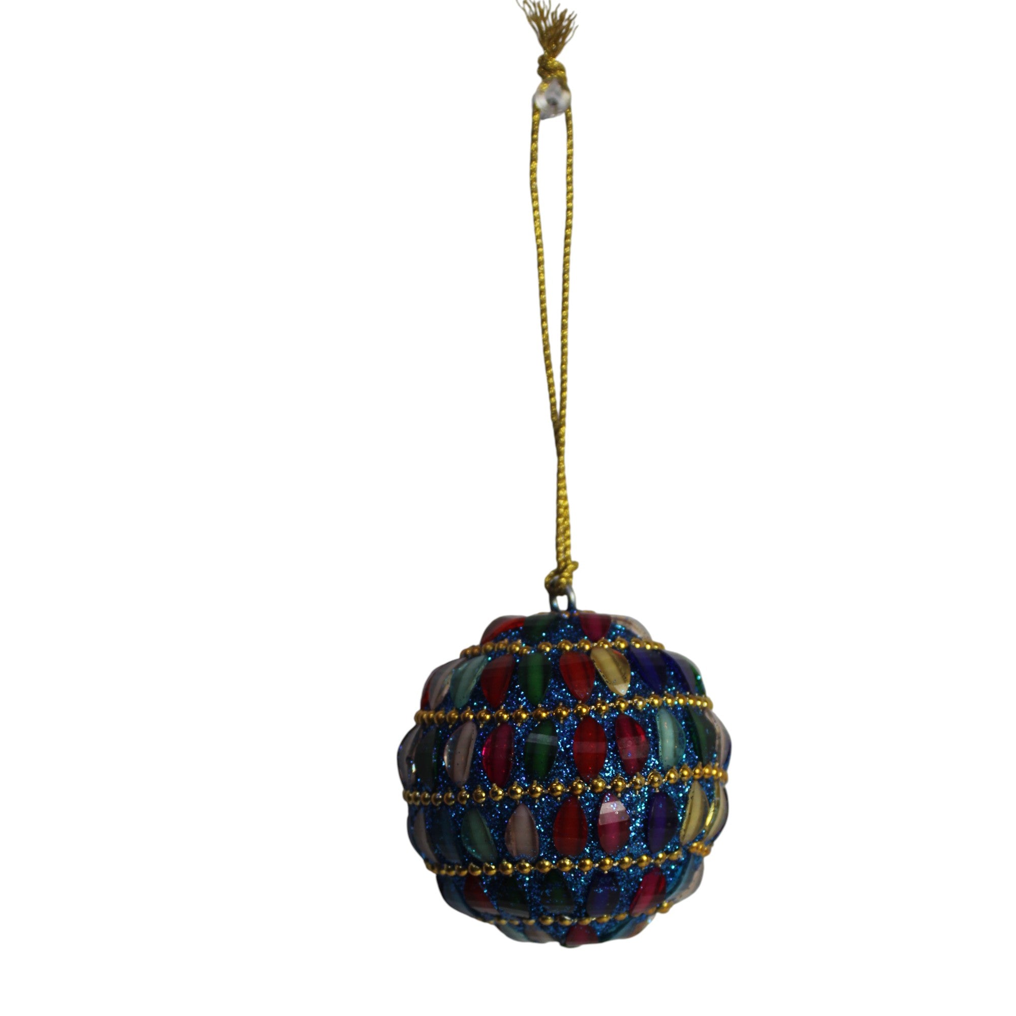 Set of 3 Blue Jewelled with Lac work for Christmas Decorative Balls