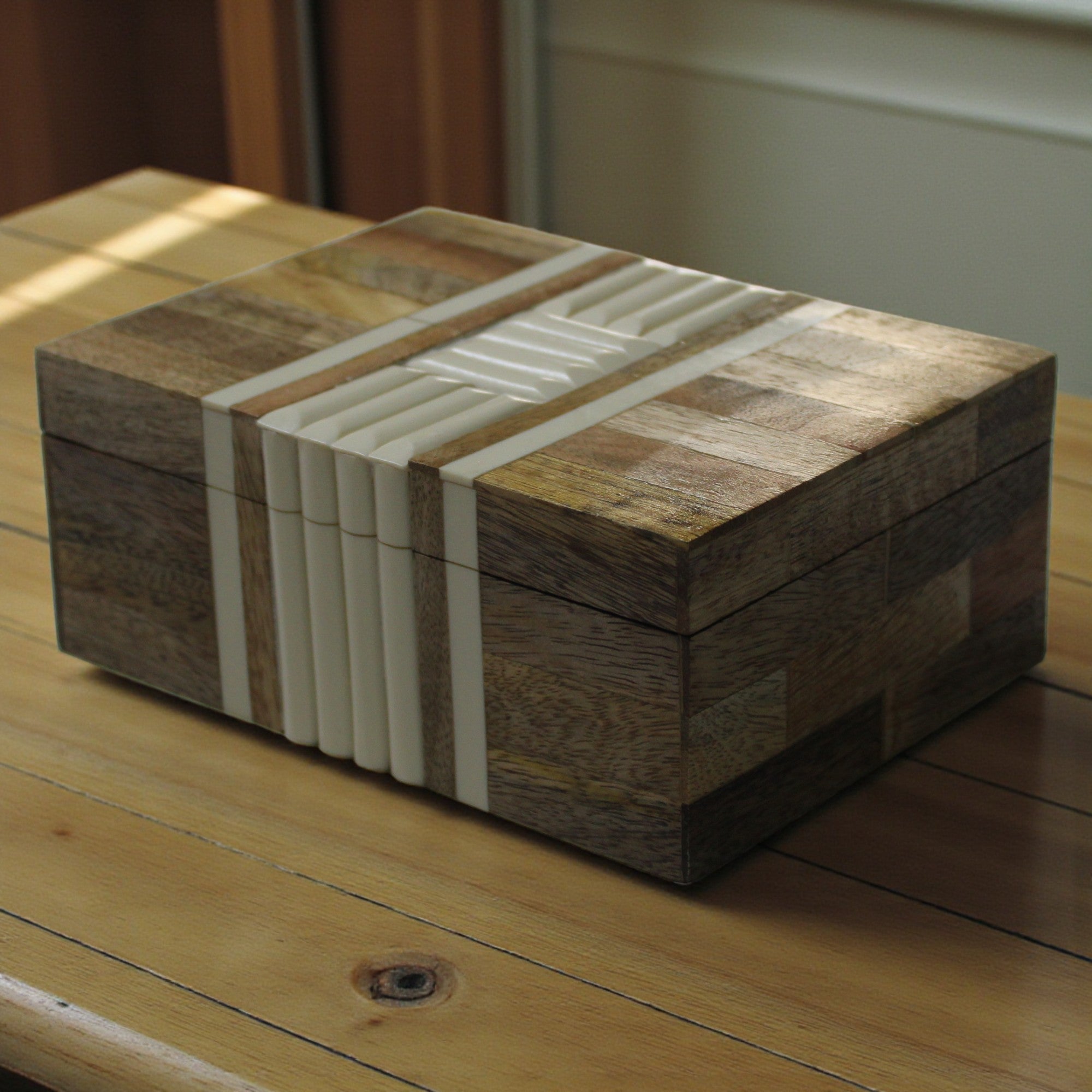  Modern Architectural Wood & Bone Inlay Box 