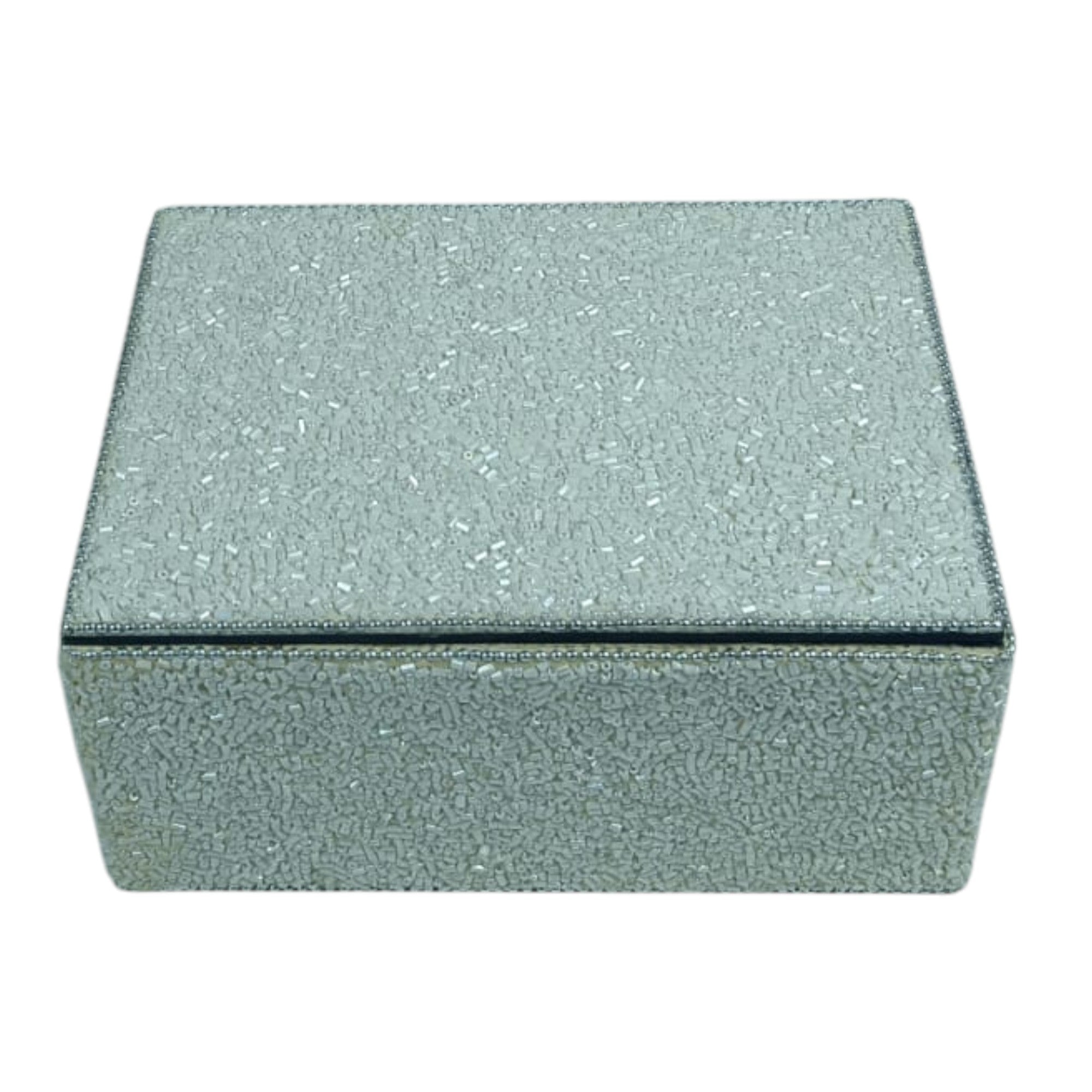 Silver Beaded Rectangular Jewelry Box