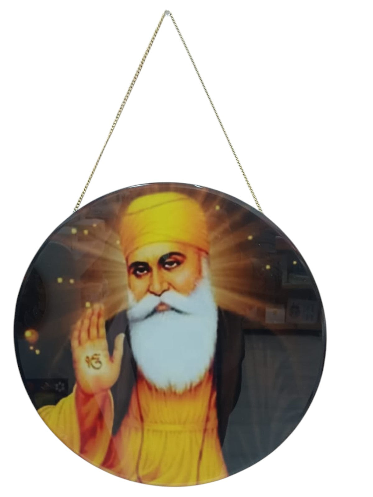 Glass Printed Guru Nanak ji Round 15" Día Wall Decor