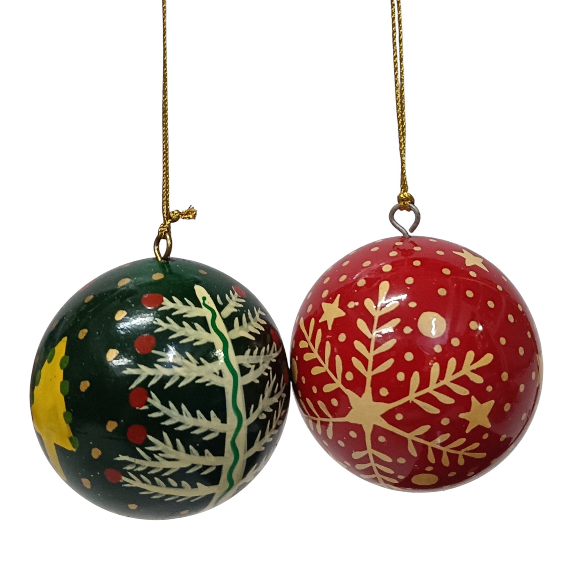 Set of 2 Painted Paper Mache Balls Christmas Hangings