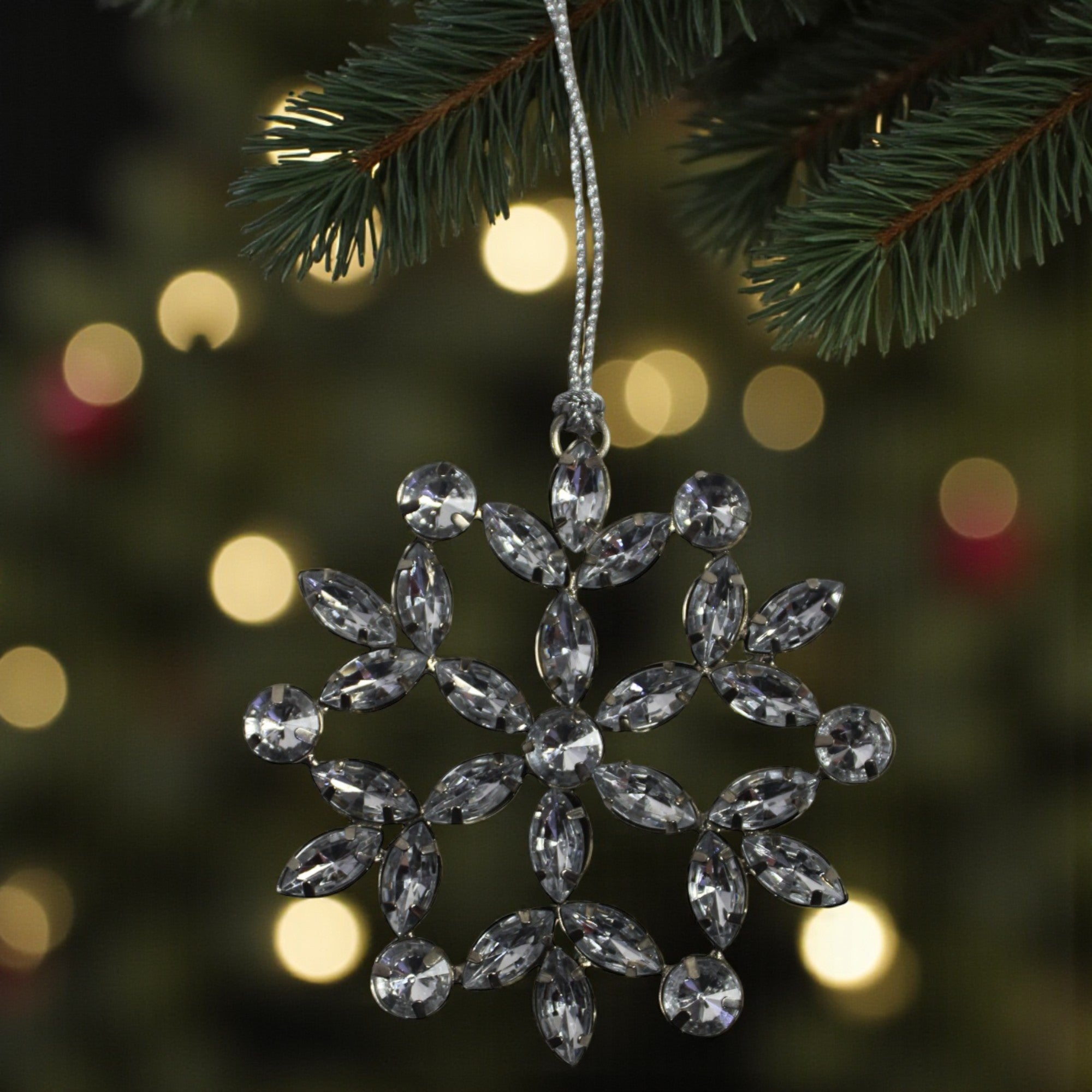 Set of 2 Jewelled Snowflake Hanging Ornaments for Christmas Tree