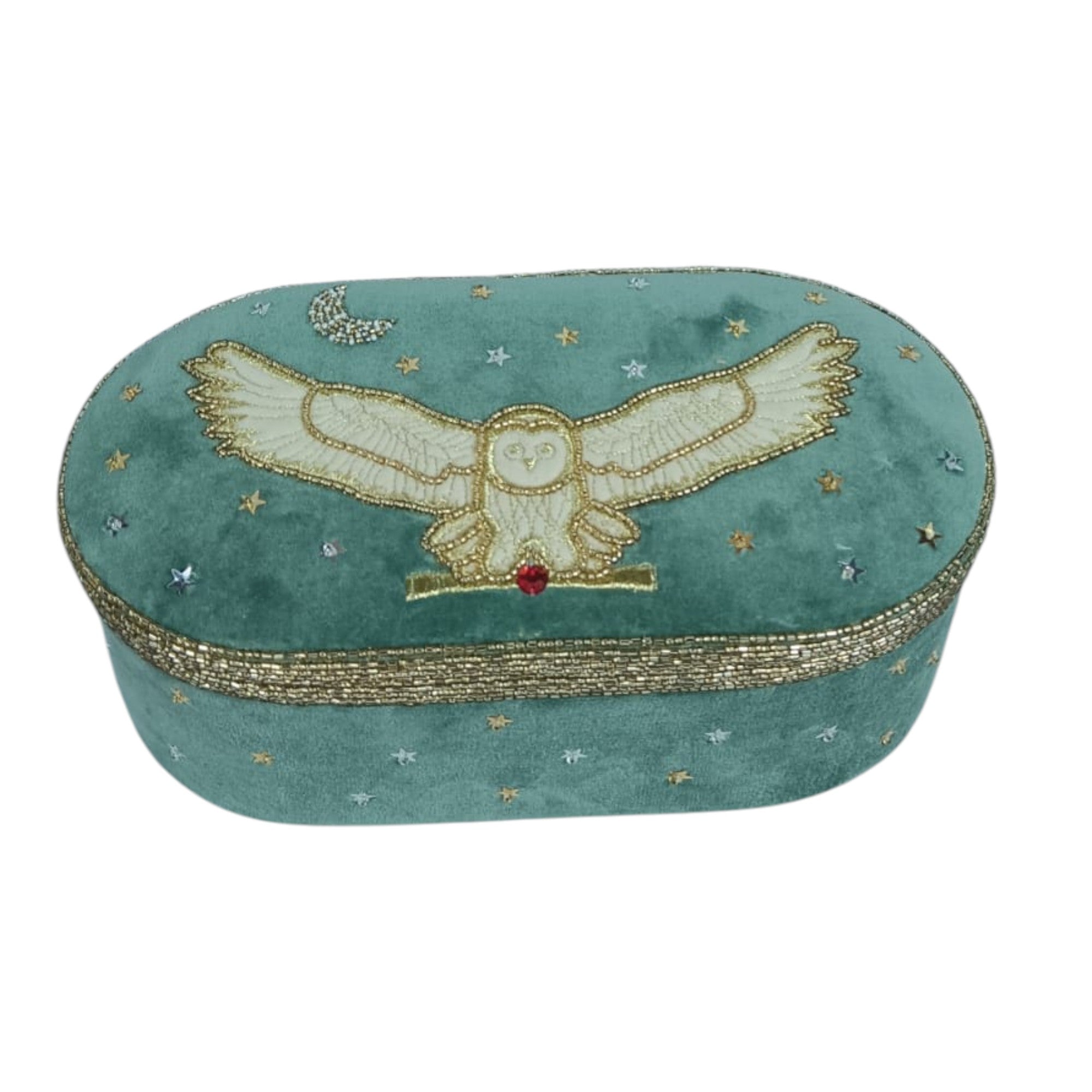Sage Green Velvet Oval Jewelry Box