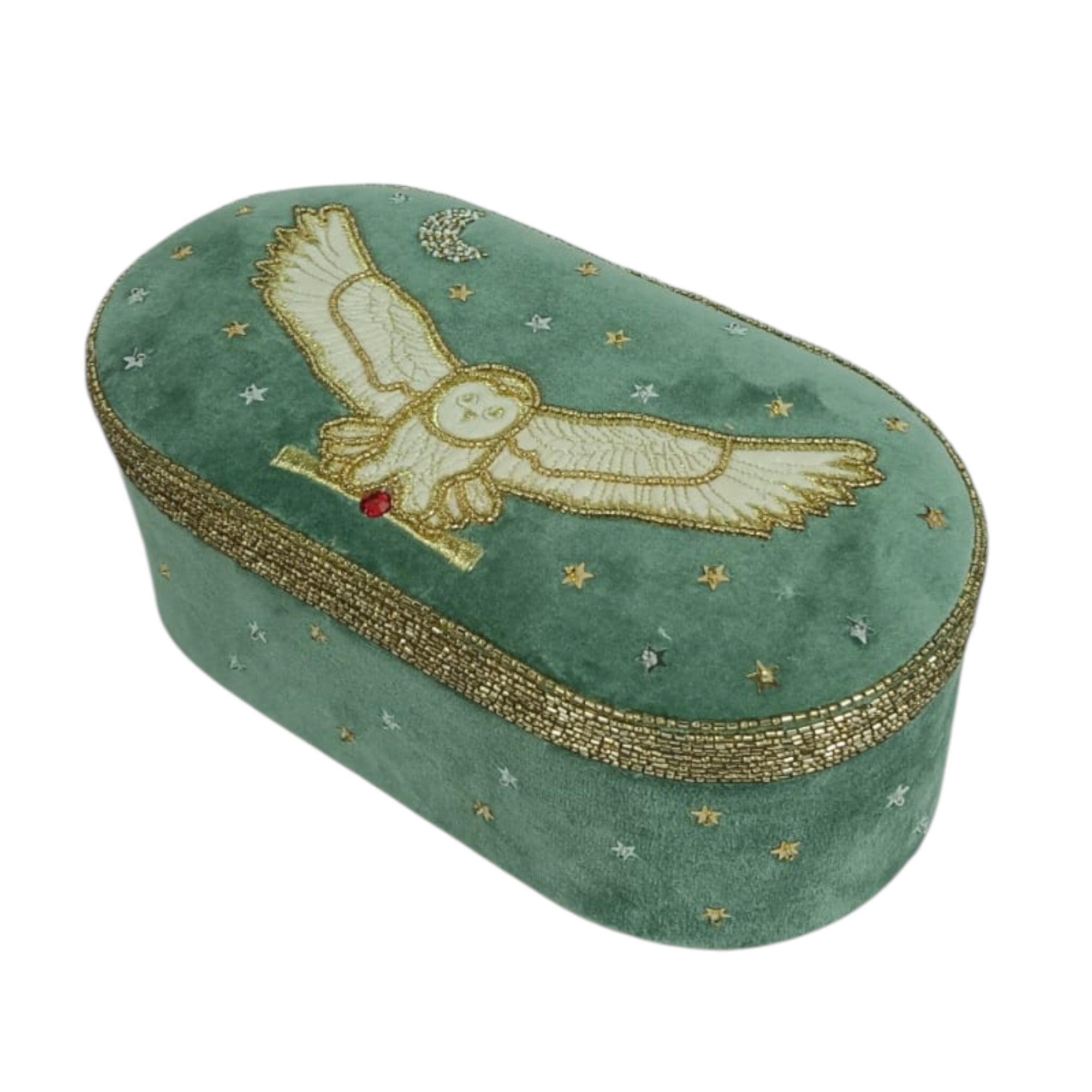 Sage Green Velvet Oval Jewelry Box