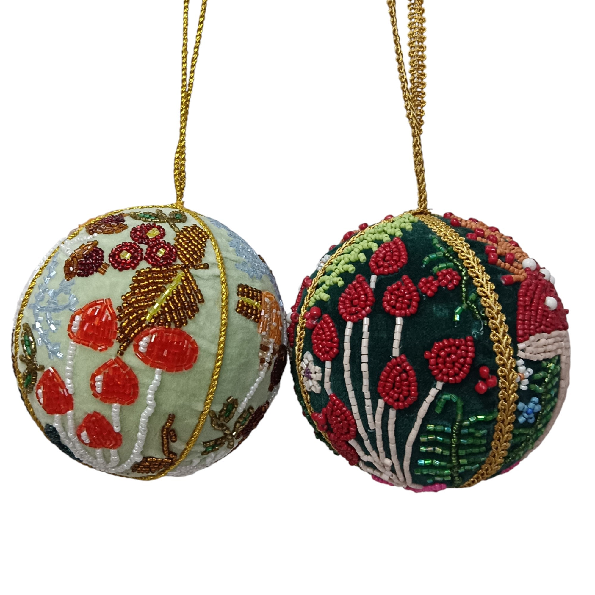 Set of 2  Beaded Balls Christmas Hangings