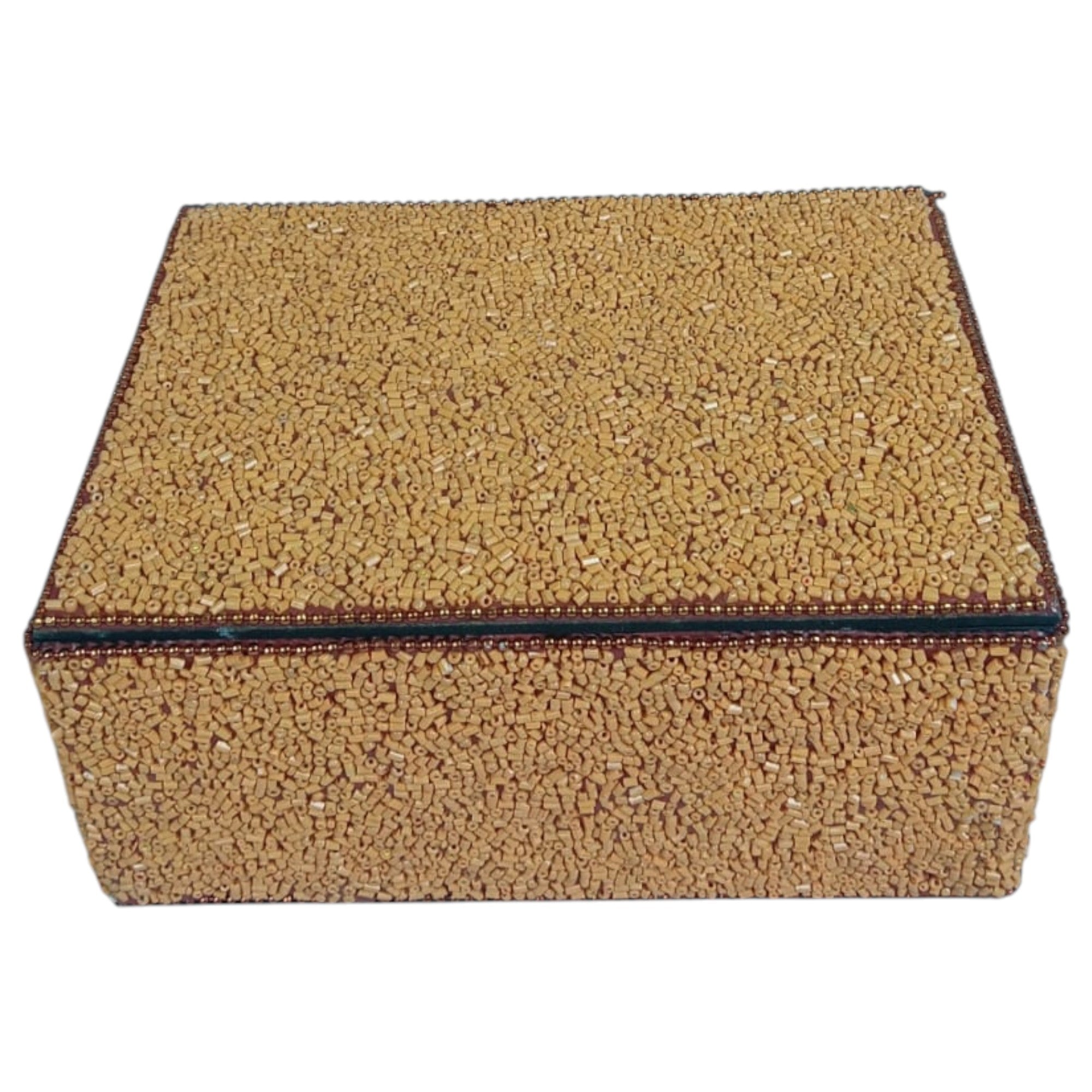 Rectangular Gold Seed Bead Jewelry Box