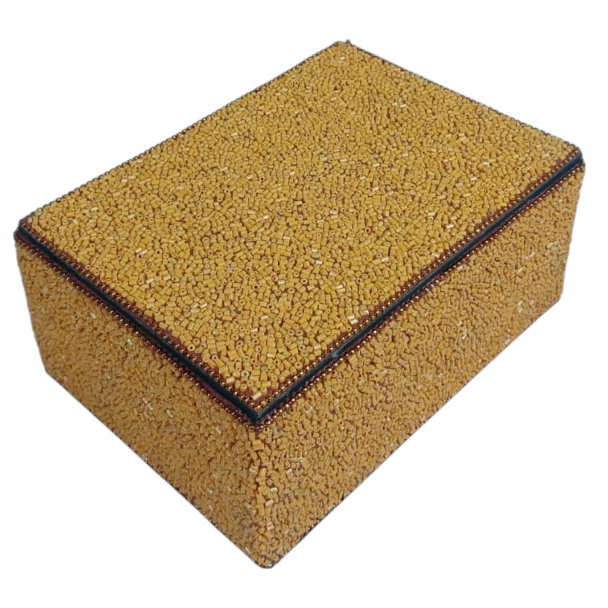 Rectangular Gold Seed Bead Jewelry Box