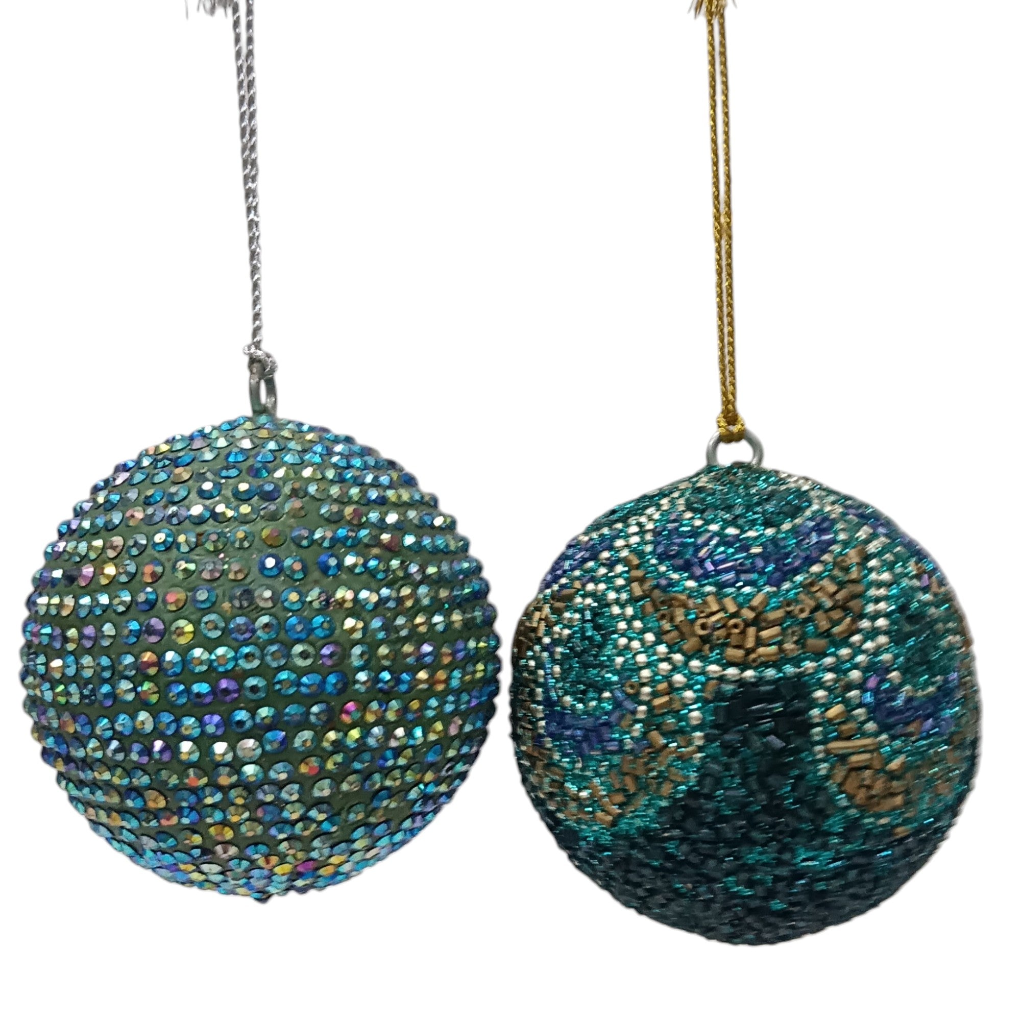 Set of 2 Beaded & Glitter Balls Christmas Hangings