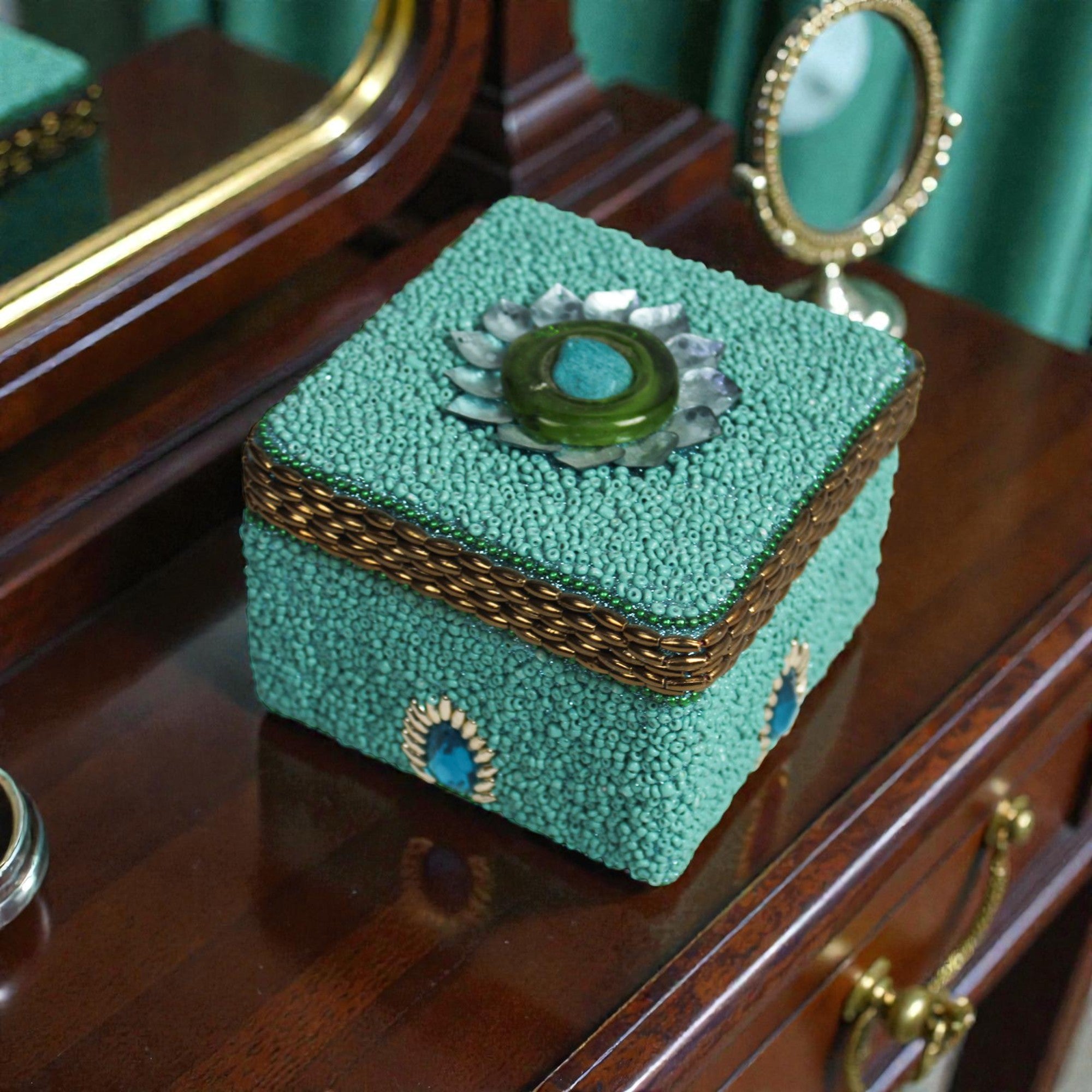 Artisan Wood & Bone Starburst Inlay Keepsake Box