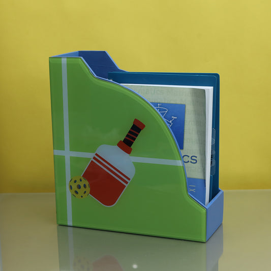 Premium Glass Magazine Holder with Pickle Ball Design