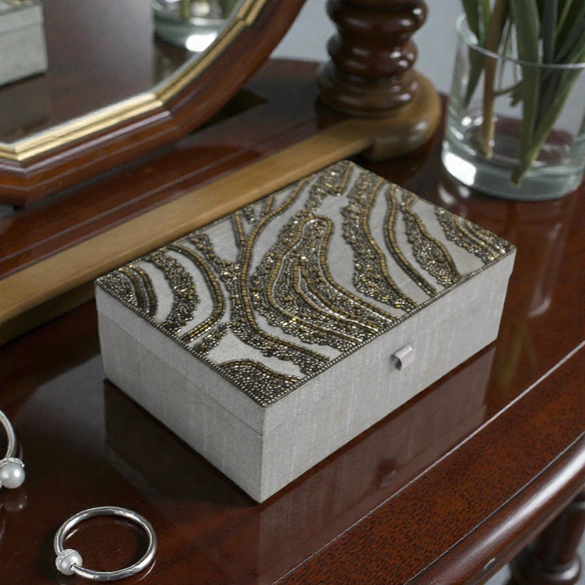 Shimmering Zebra Beaded Jewellery Box