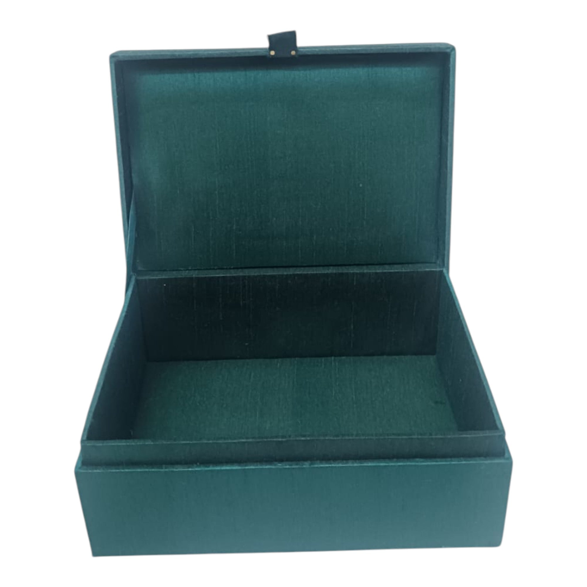 Dark Green Fabric Jewelry Box with Golden Beaded Pattern