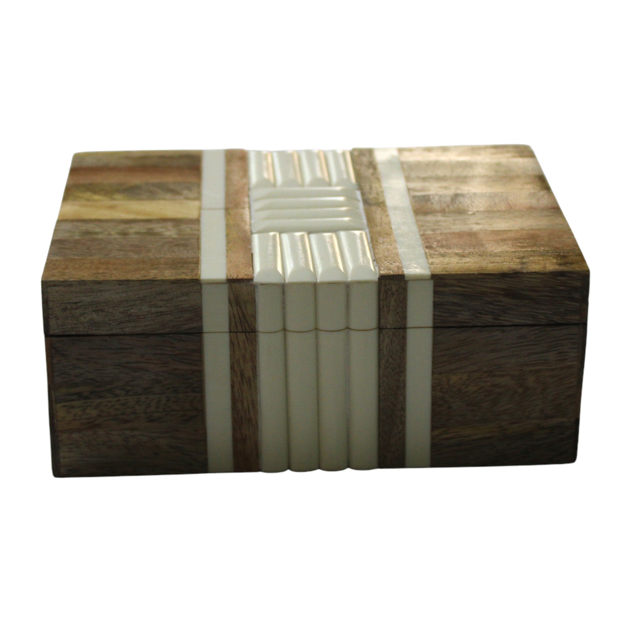 Modern Architectural Wood & Bone Inlay Box