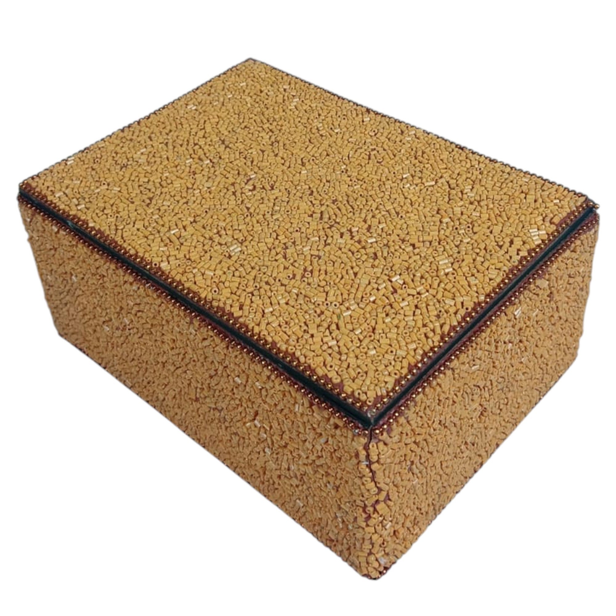 Rectangular Gold Seed Bead Jewelry Box